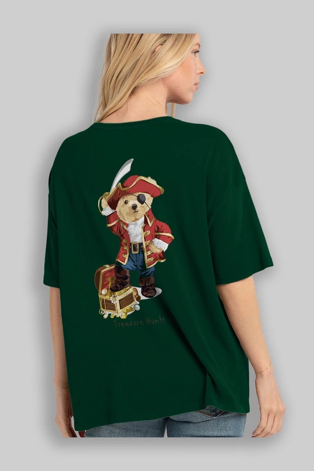Teddy Bear Treasure Hunt Arka Baskılı Oversize t-shirt Erkek Kadın Unisex %100 Pamuk