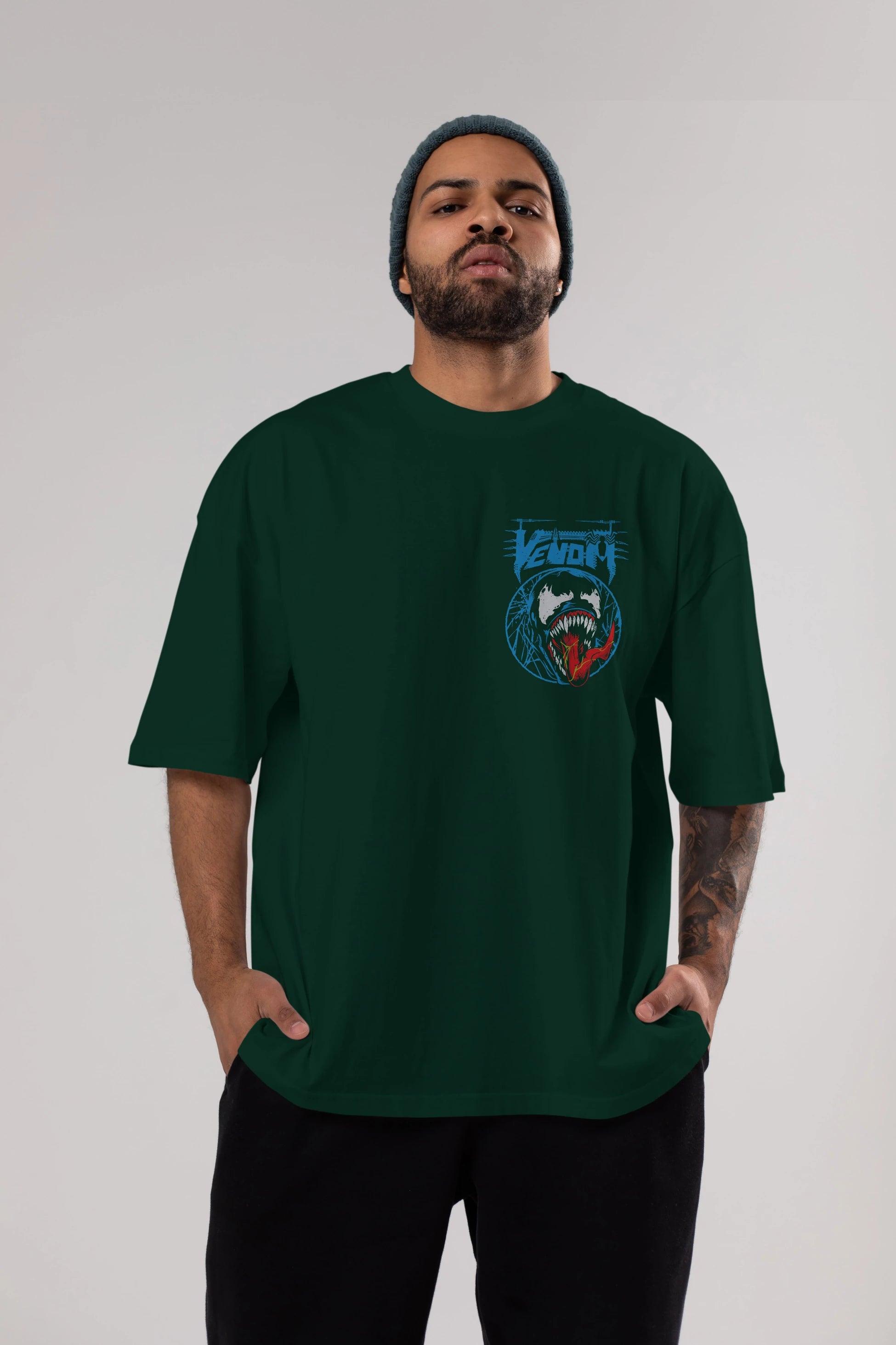 Venom (23) Ön Sol Baskılı Oversize t-shirt Erkek Kadın Unisex %100 Pamuk Bisiklet Yaka tişort