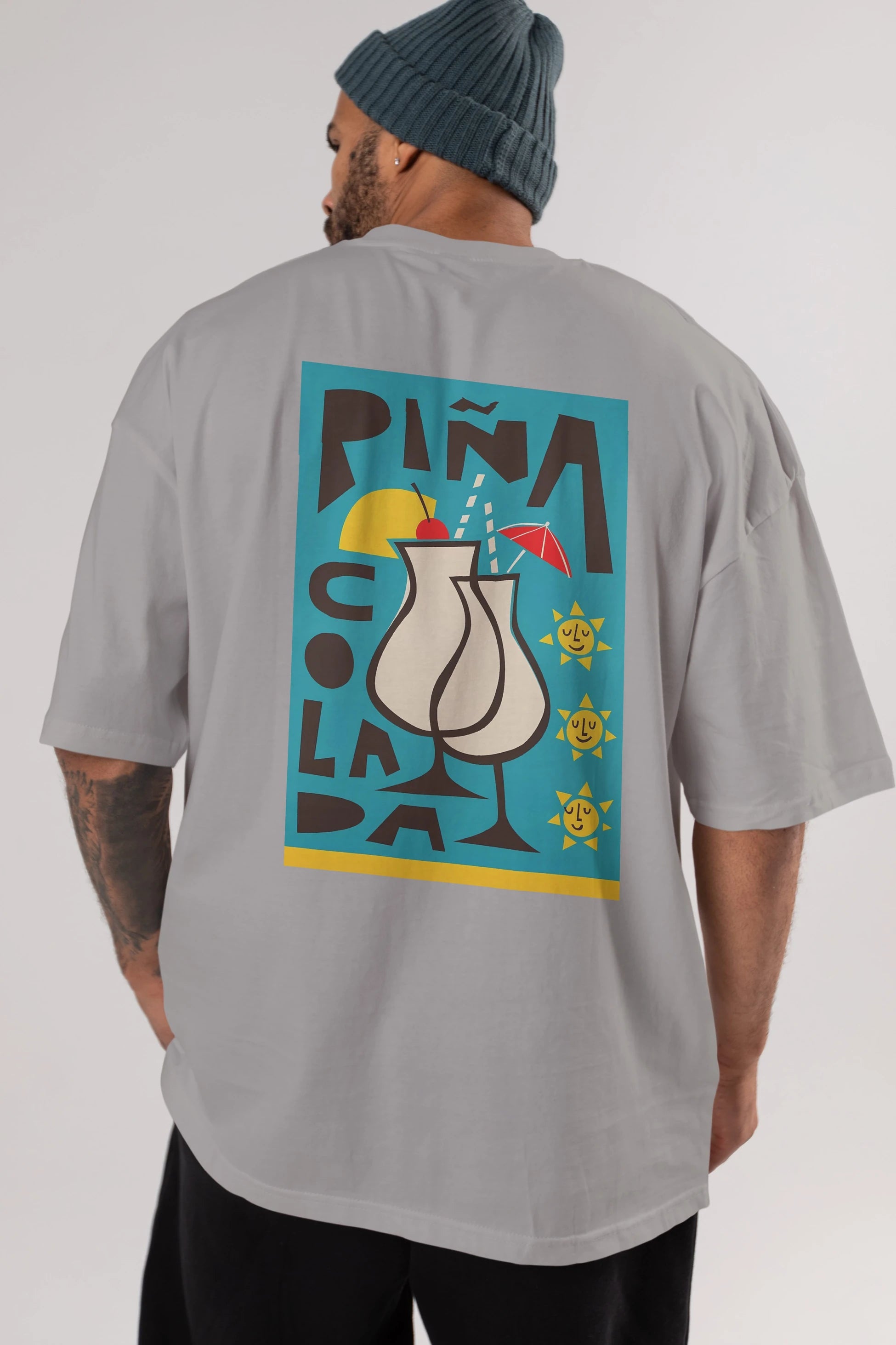 Pina Colada 4 Arka Baskılı Oversize t-shirt Erkek Kadın Unisex %100 Pamuk Bisiklet Yaka tişort