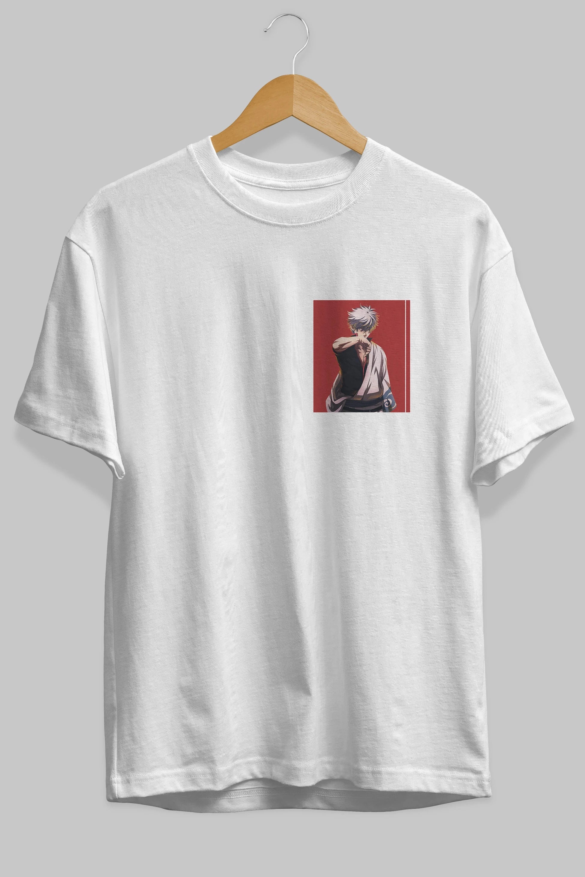 Gintoki Sakata GINTAMA 1 Ön Sol Baskılı Oversize t-shirt Erkek Kadın Unisex %100 Pamuk Bisiklet Yaka tişort