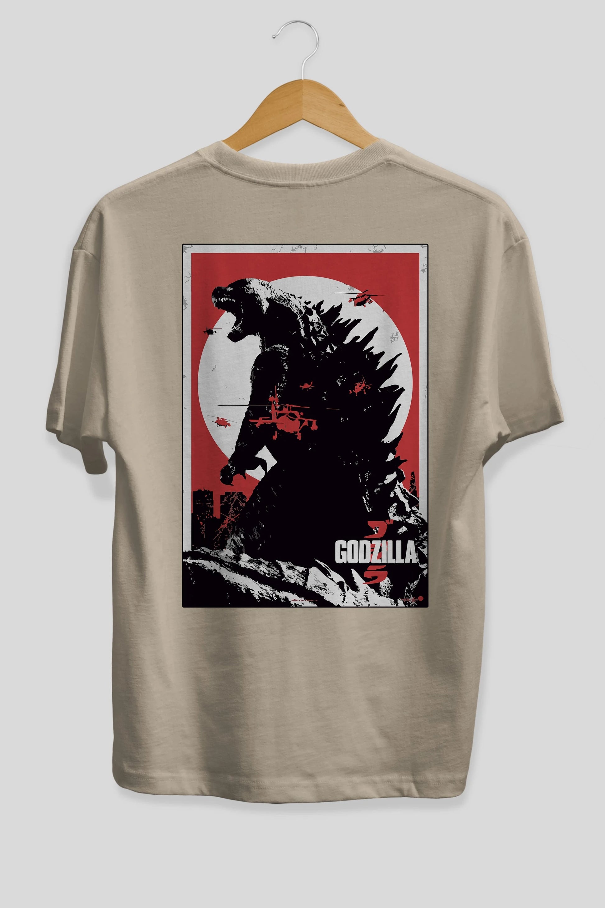 Godzilla (2) Arka Baskılı Oversize t-shirt Erkek Kadın Unisex %100 Pamuk Bisiklet Yaka tişort