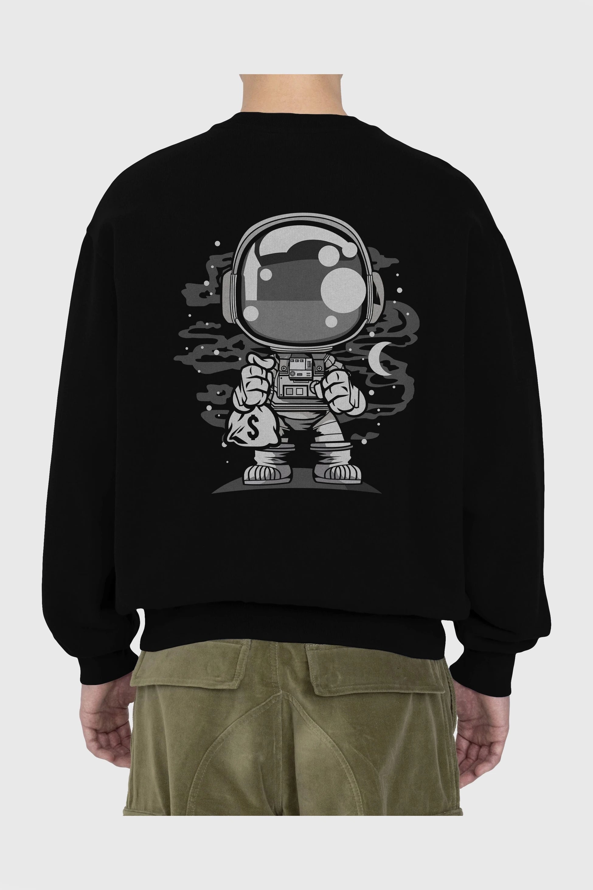 Astronaut Chibi Arka Baskılı Oversize Sweatshirt Erkek Kadın Unisex