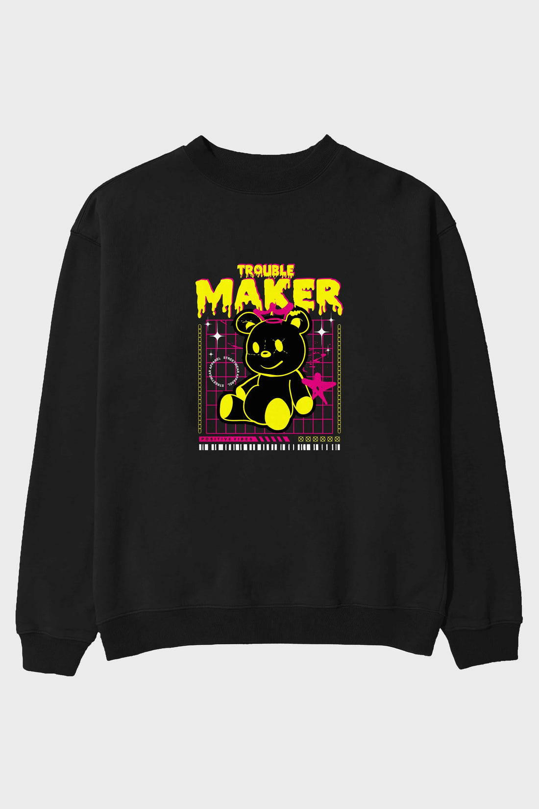 Teddy Bear Trouble Maker Ön Baskılı Oversize Sweatshirt Erkek Kadın Unisex