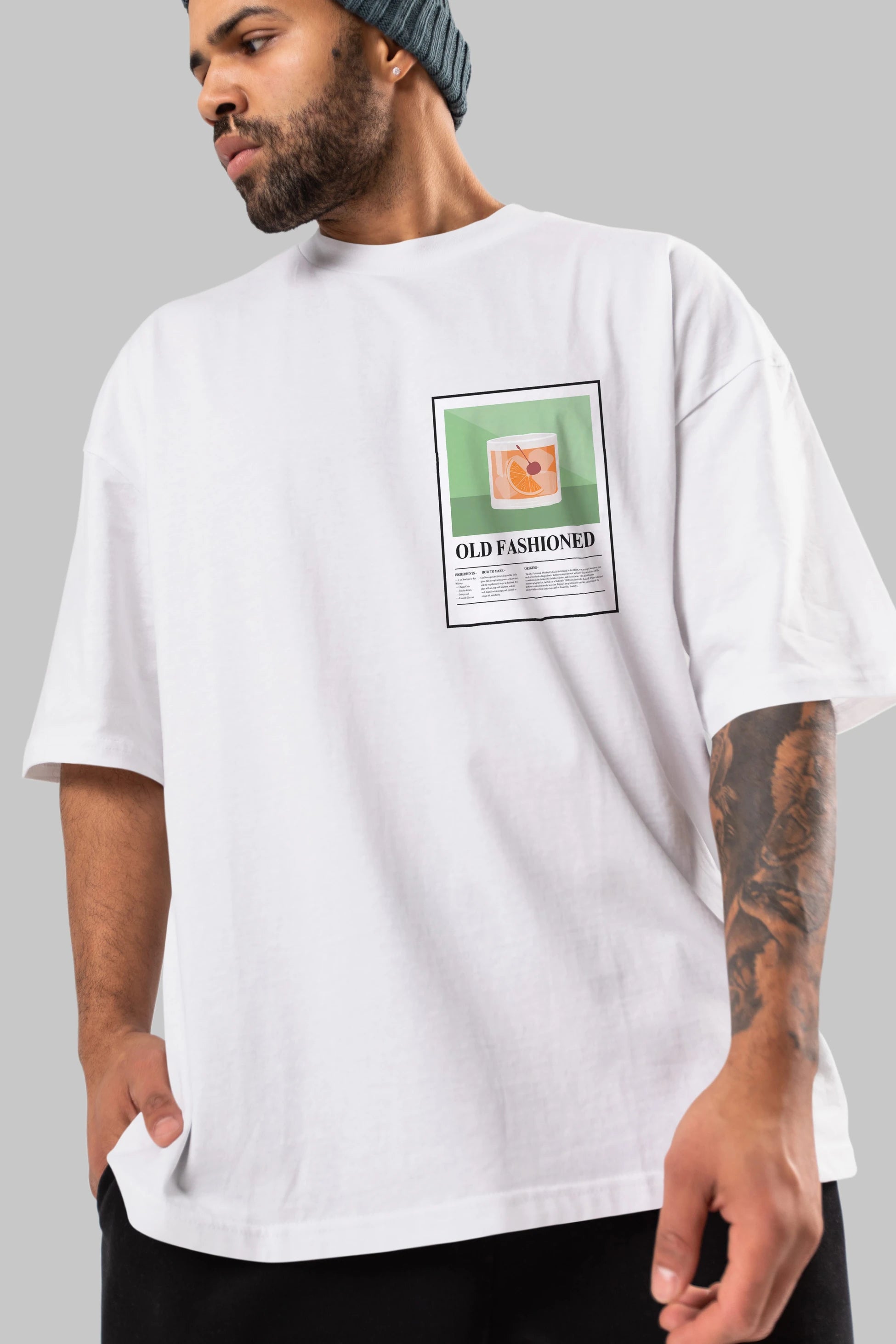 Old Fashioned Ön Sol Baskılı Oversize t-shirt Erkek Kadın Unisex %100 Pamuk Bisiklet Yaka tişort