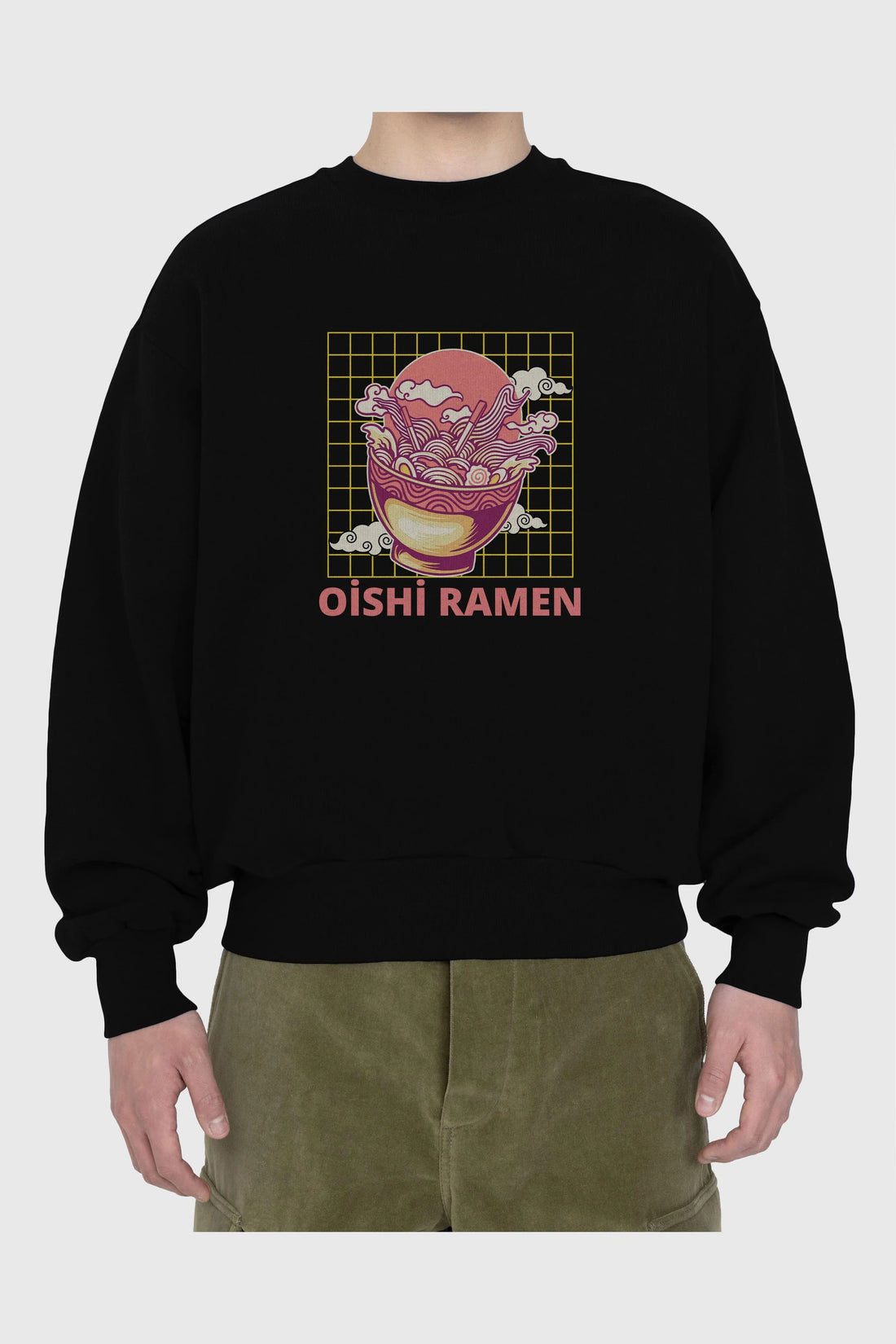 Oishi Ramen Yazılı Ön Baskılı Oversize Sweatshirt Erkek Kadın Unisex