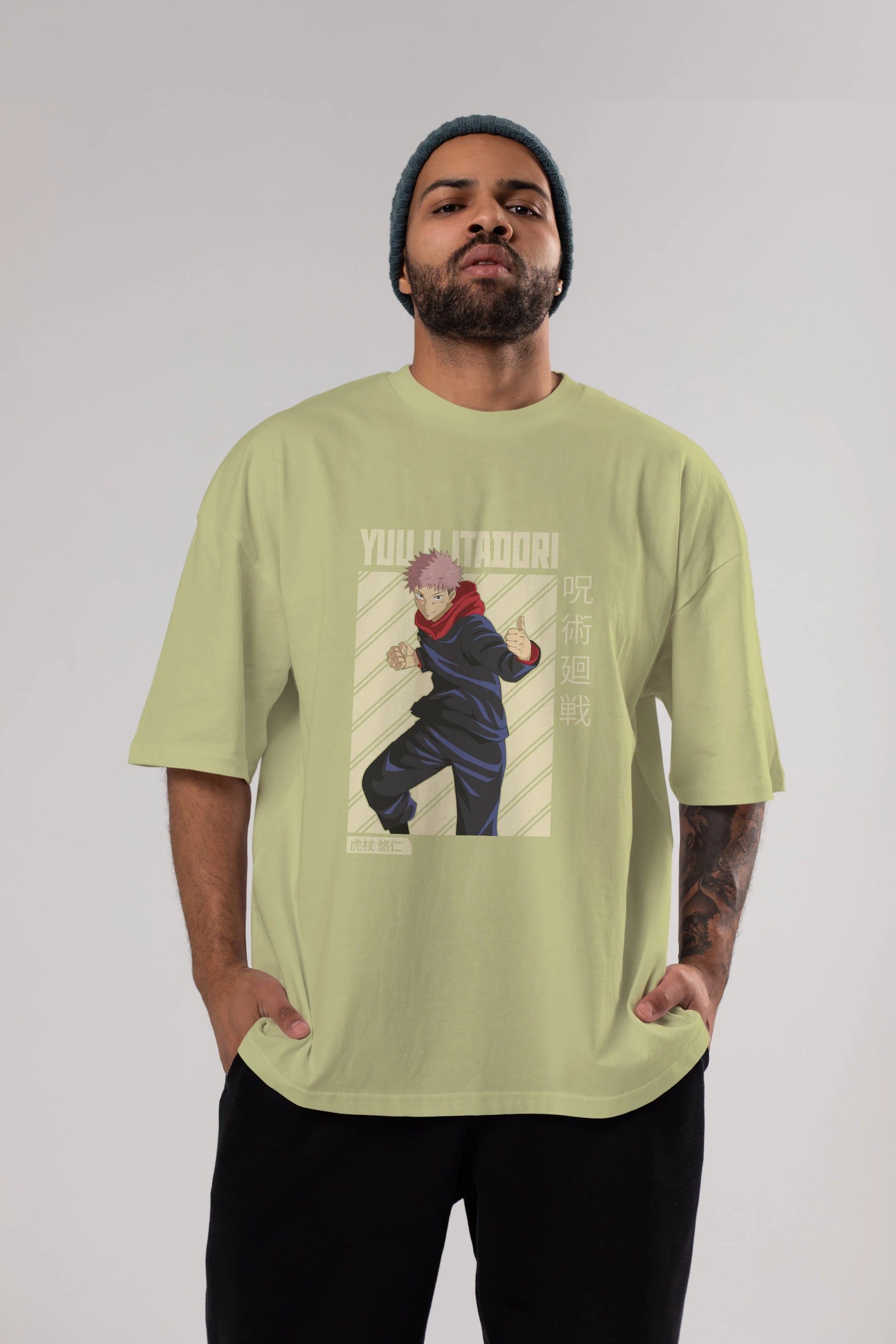 Yuuji Itadori 1 Anime Ön Baskılı Oversize t-shirt %100 pamuk Erkek Kadın Unisex