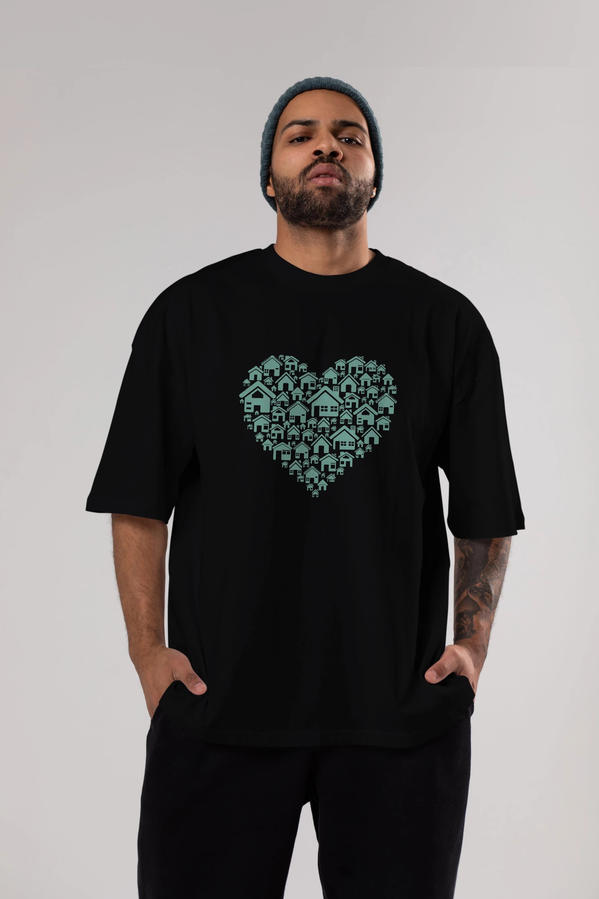 Home Heart Ön Baskılı Oversize t-shirt %100 pamuk Erkek Kadın Unisex