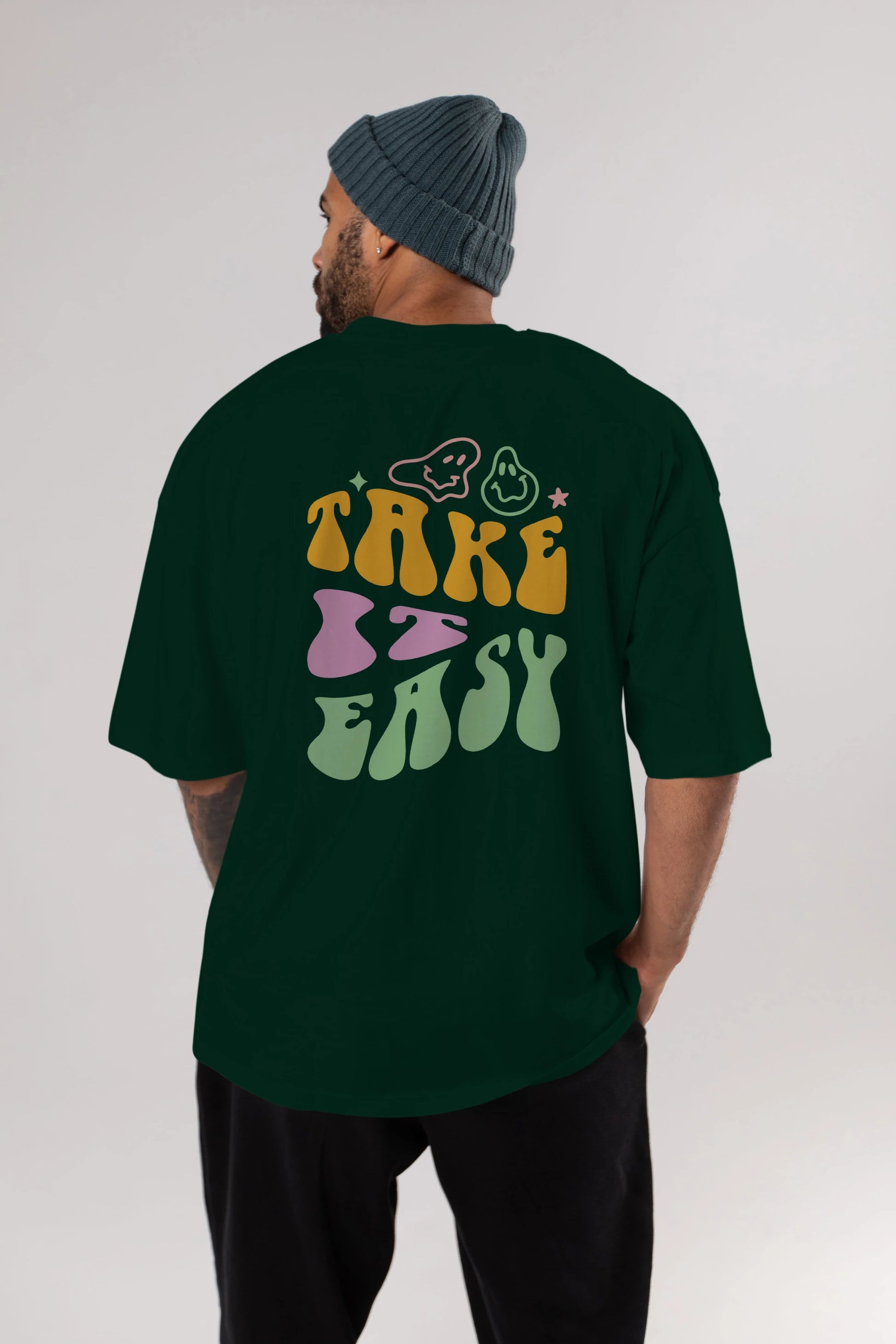 Take it Easy Yazılı Arka Baskılı Oversize t-shirt Erkek Kadın Unisex