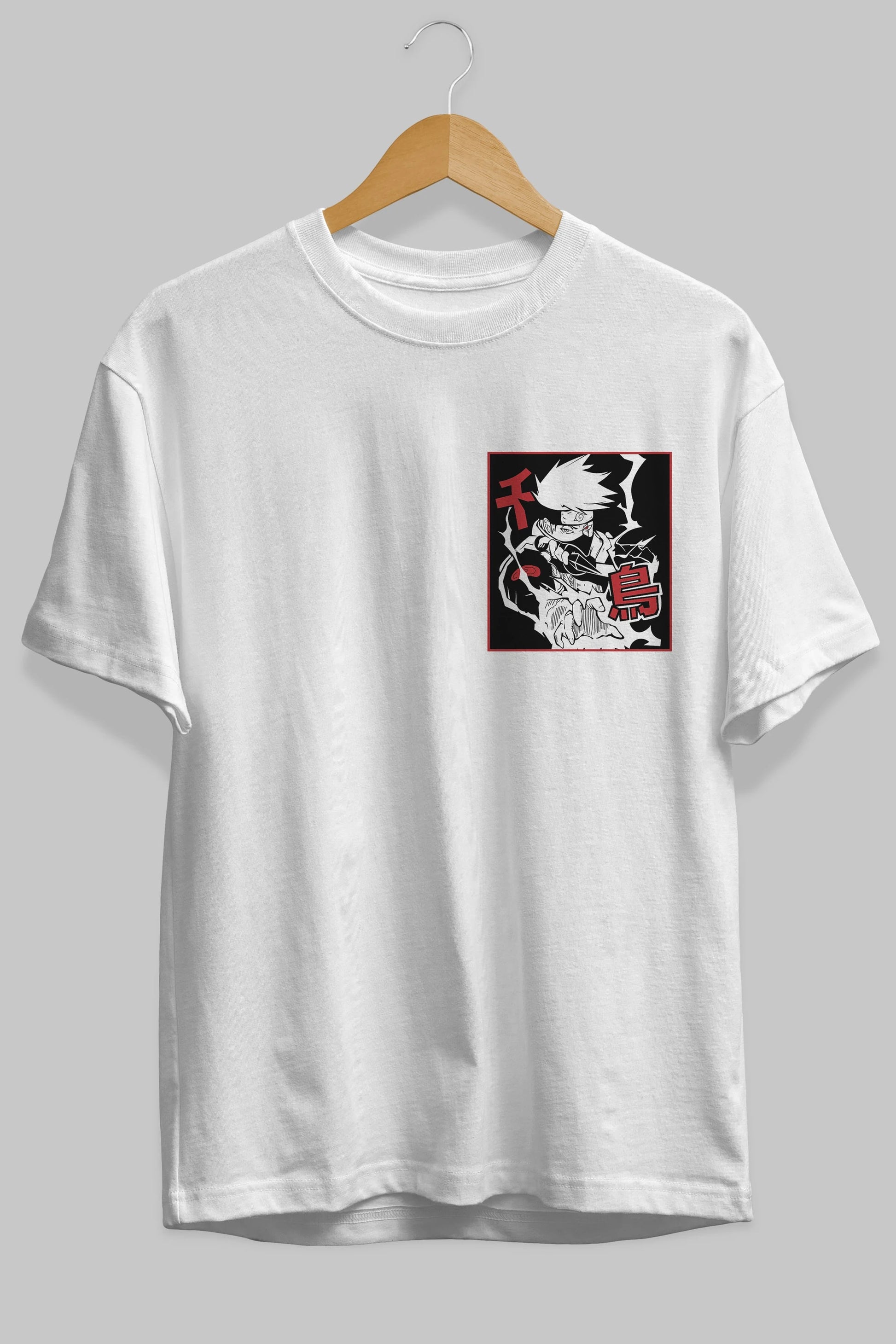 KAKASHI HATAKE NARUTO Ön Sol Baskılı Oversize t-shirt Erkek Kadın Unisex %100 Pamuk Bisiklet Yaka tişort