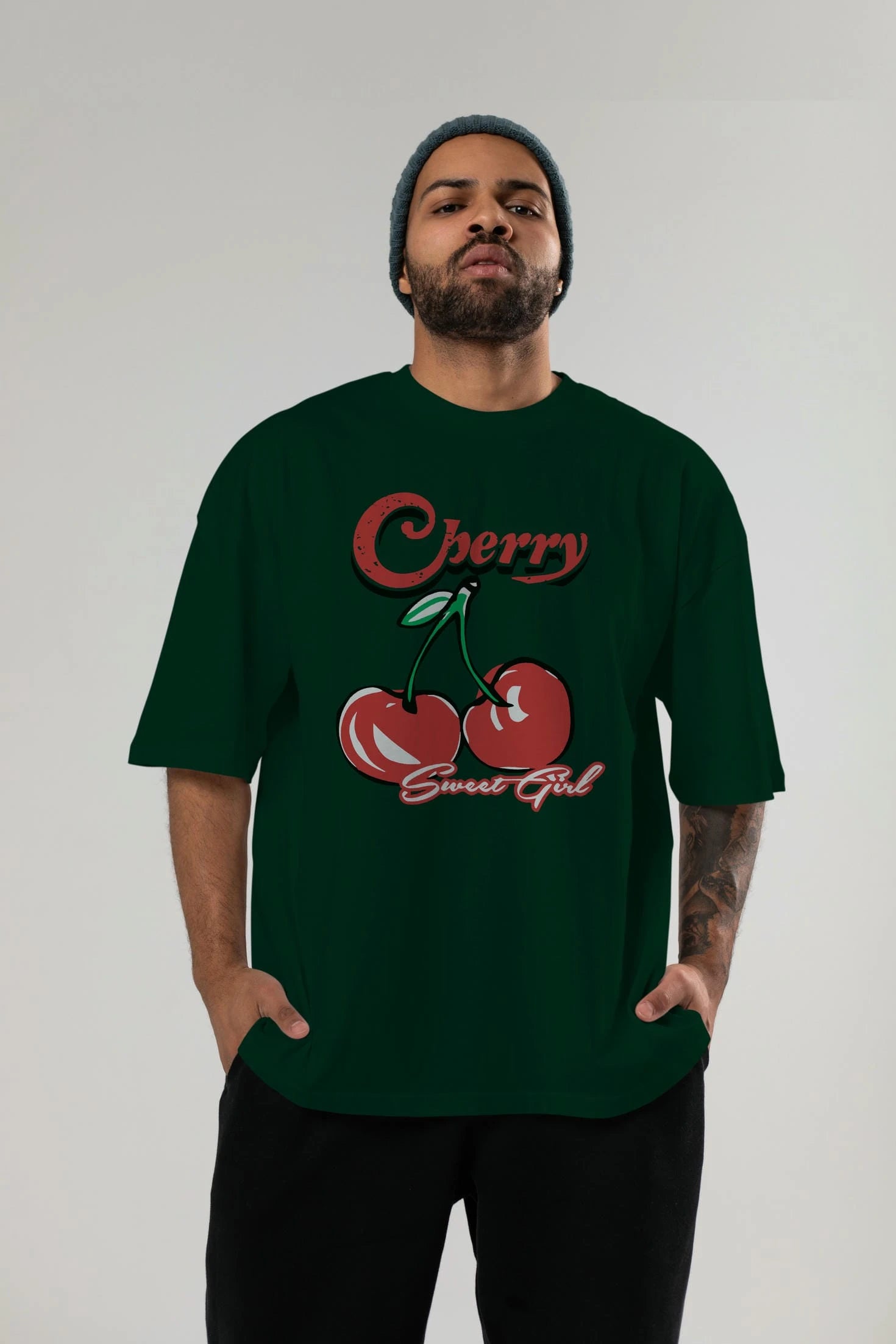Cherry Cherries 8 Ön Baskılı Oversize t-shirt Erkek Kadın Pamuk Bisiklet Yaka tişort