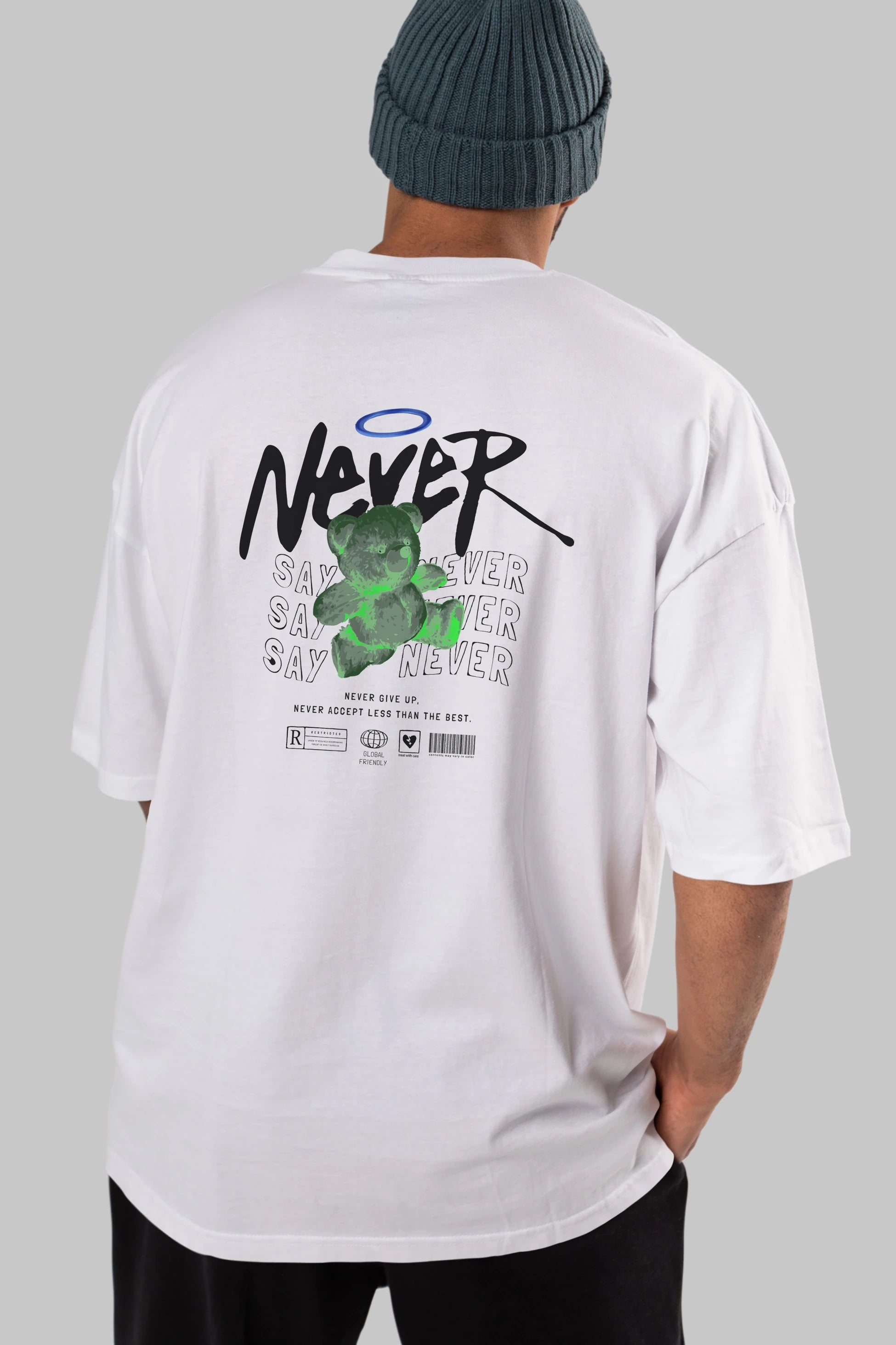 Teddy Bear Never Arka Baskılı Oversize t-shirt Erkek Kadın Unisex