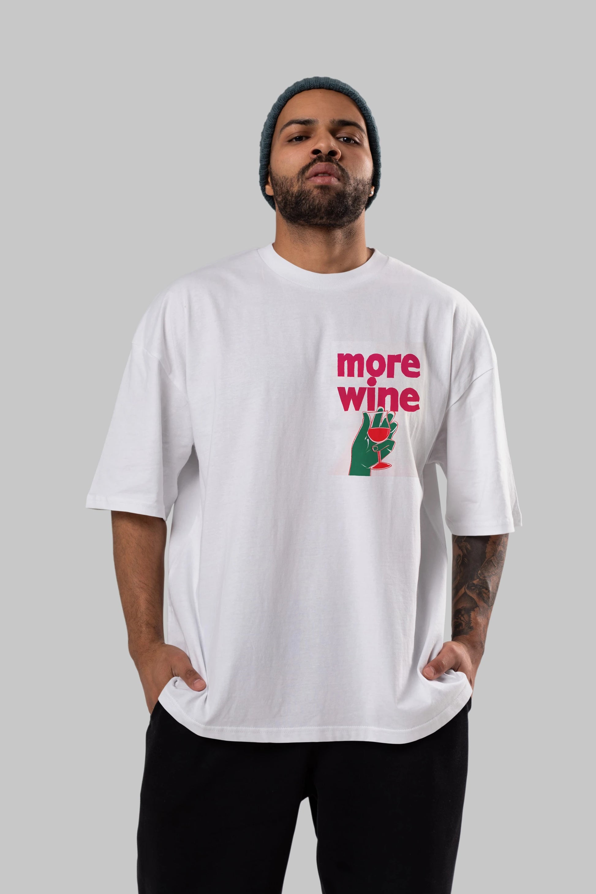 More Wine 3 Ön Sol Baskılı Oversize t-shirt Erkek Kadın Unisex %100 Pamuk Bisiklet Yaka tişort