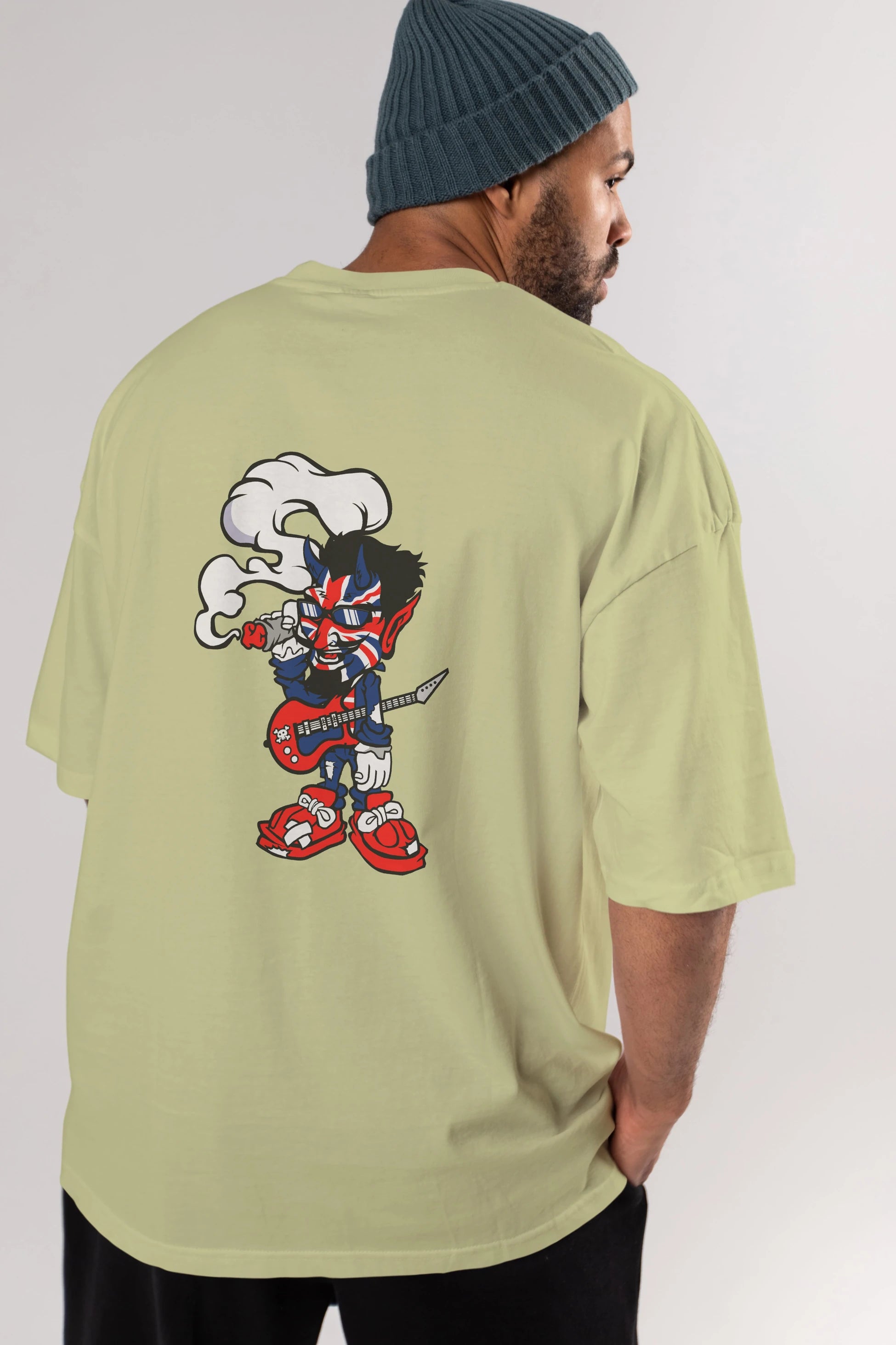 Uk Devil Rockstar Arka Baskılı Oversize t-shirt Erkek Kadın Unisex %100 Pamuk tişort