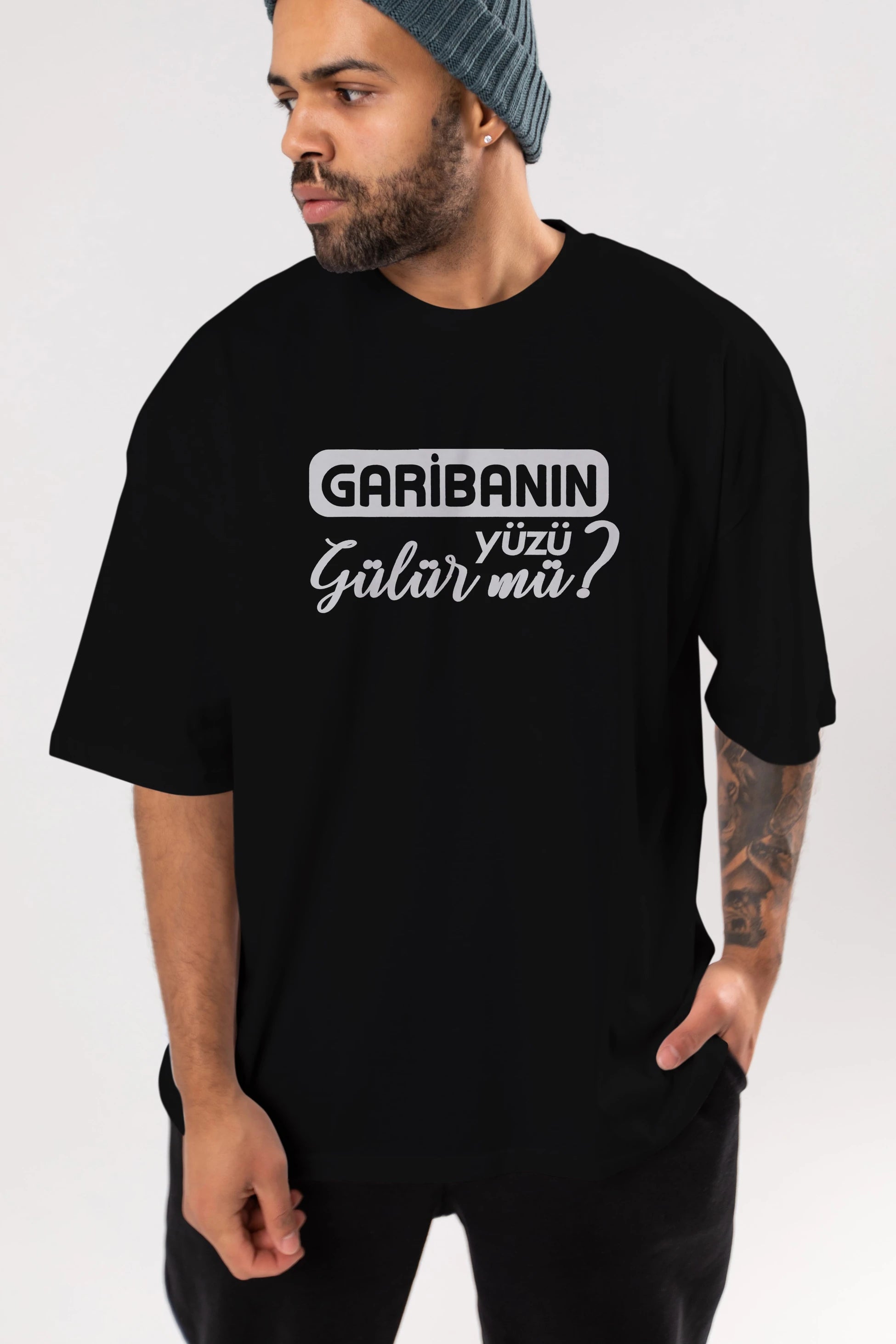 Garibanın Yüzü Gülür Mü Ön Baskılı Oversize t-shirt %100 pamuk Erkek Kadın Unisex