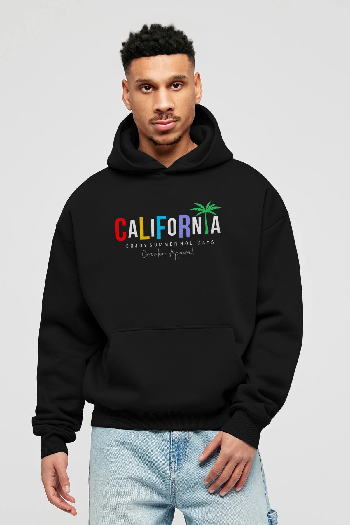 California 2 Ön Baskılı Oversize Hoodie Kapüşonlu Sweatshirt Erkek Kadın Unisex