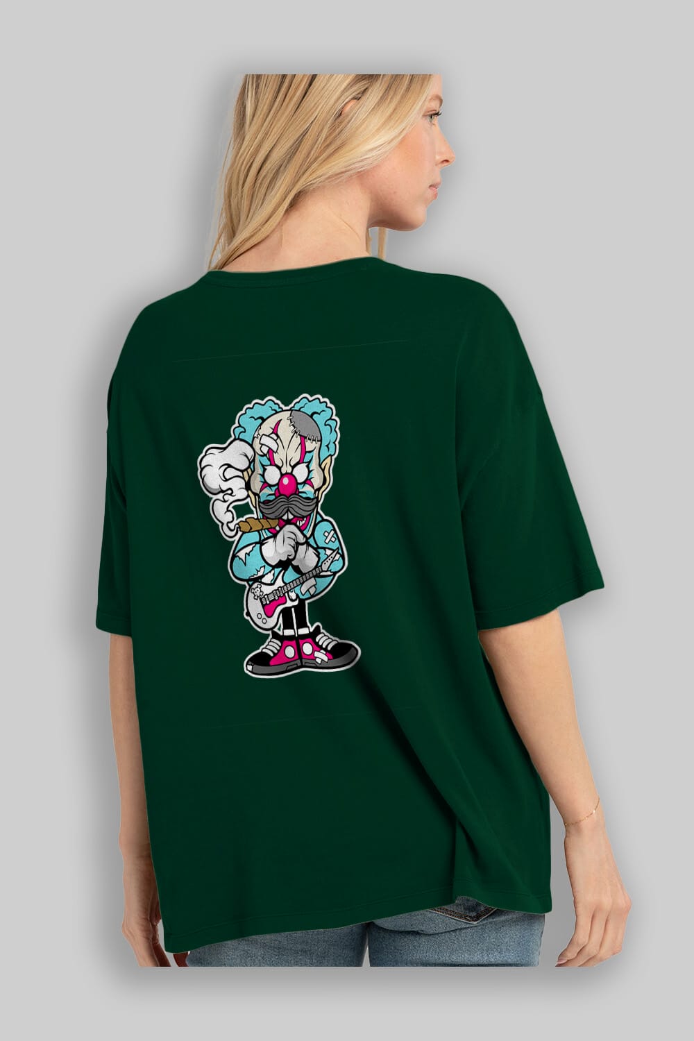 Clown Monster Arka Baskılı Oversize t-shirt Erkek Kadın Unisex %100 Pamuk tişort