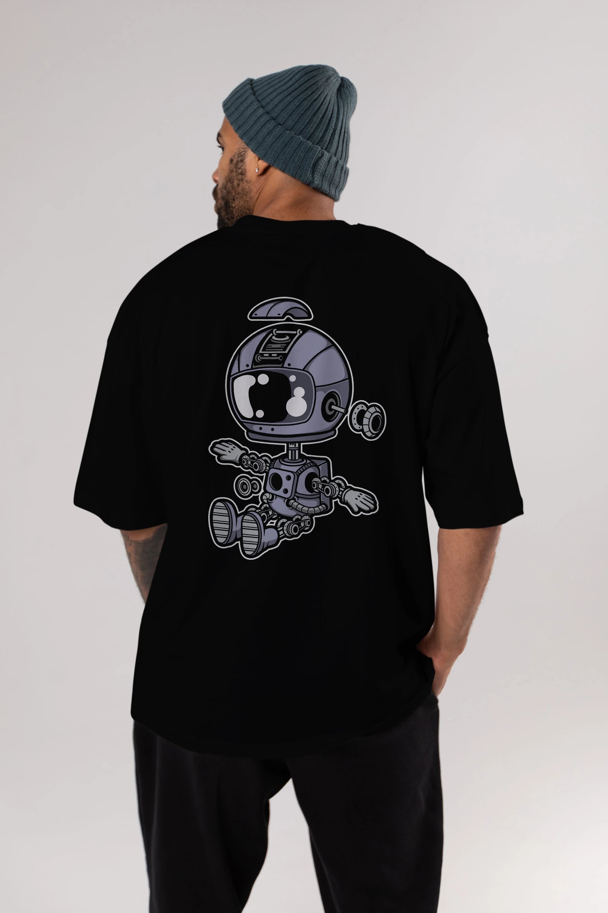Astronaut Robot Arka Baskılı Oversize t-shirt Erkek Kadın Unisex