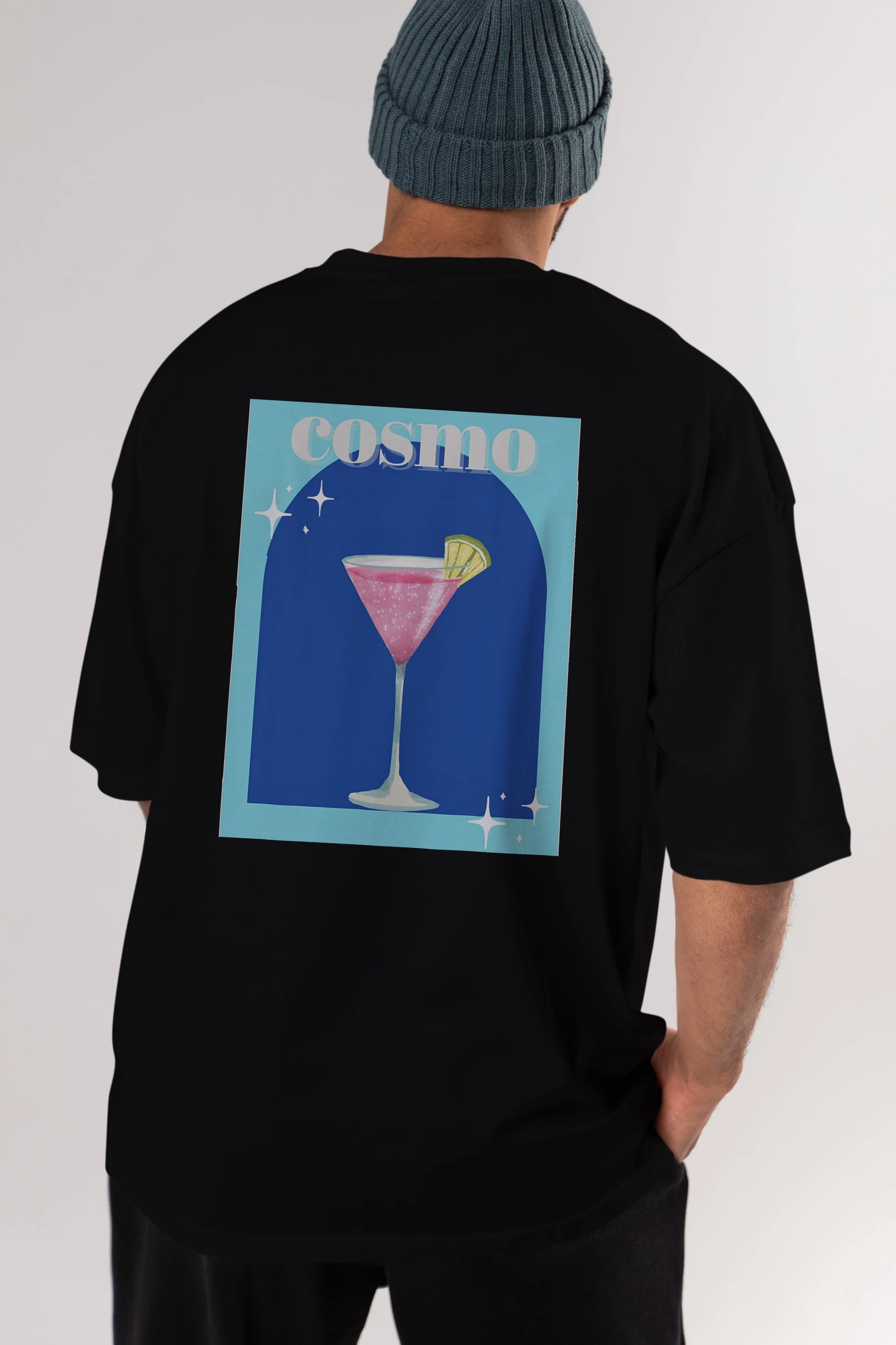 Cosmopolitan 2 Arka Baskılı Oversize t-shirt Erkek Kadın Unisex %100 Pamuk Bisiklet Yaka tişort