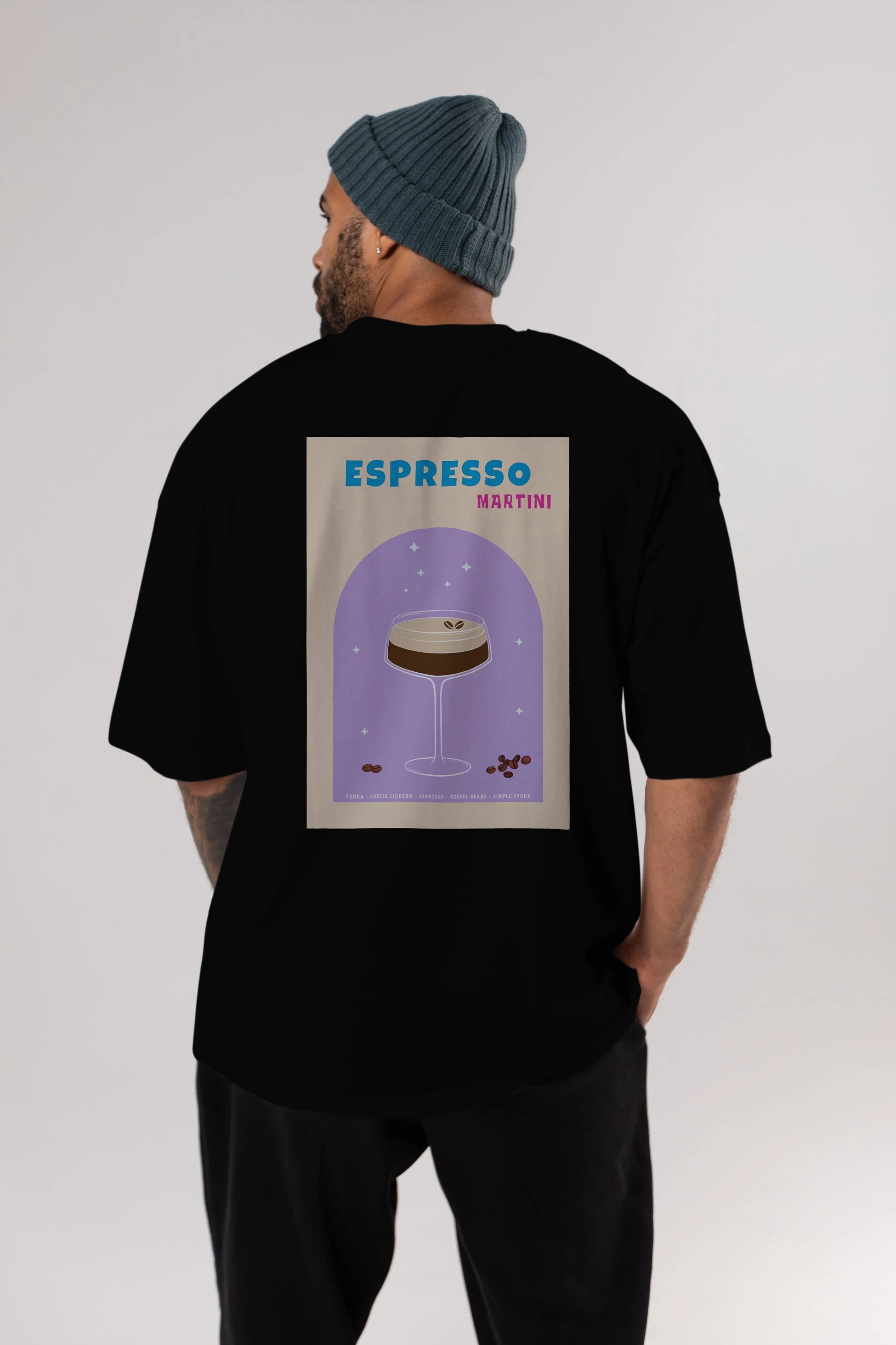 Espresso Martini 5 Arka Baskılı Oversize t-shirt Erkek Kadın Unisex %100 Pamuk Bisiklet Yaka tişort