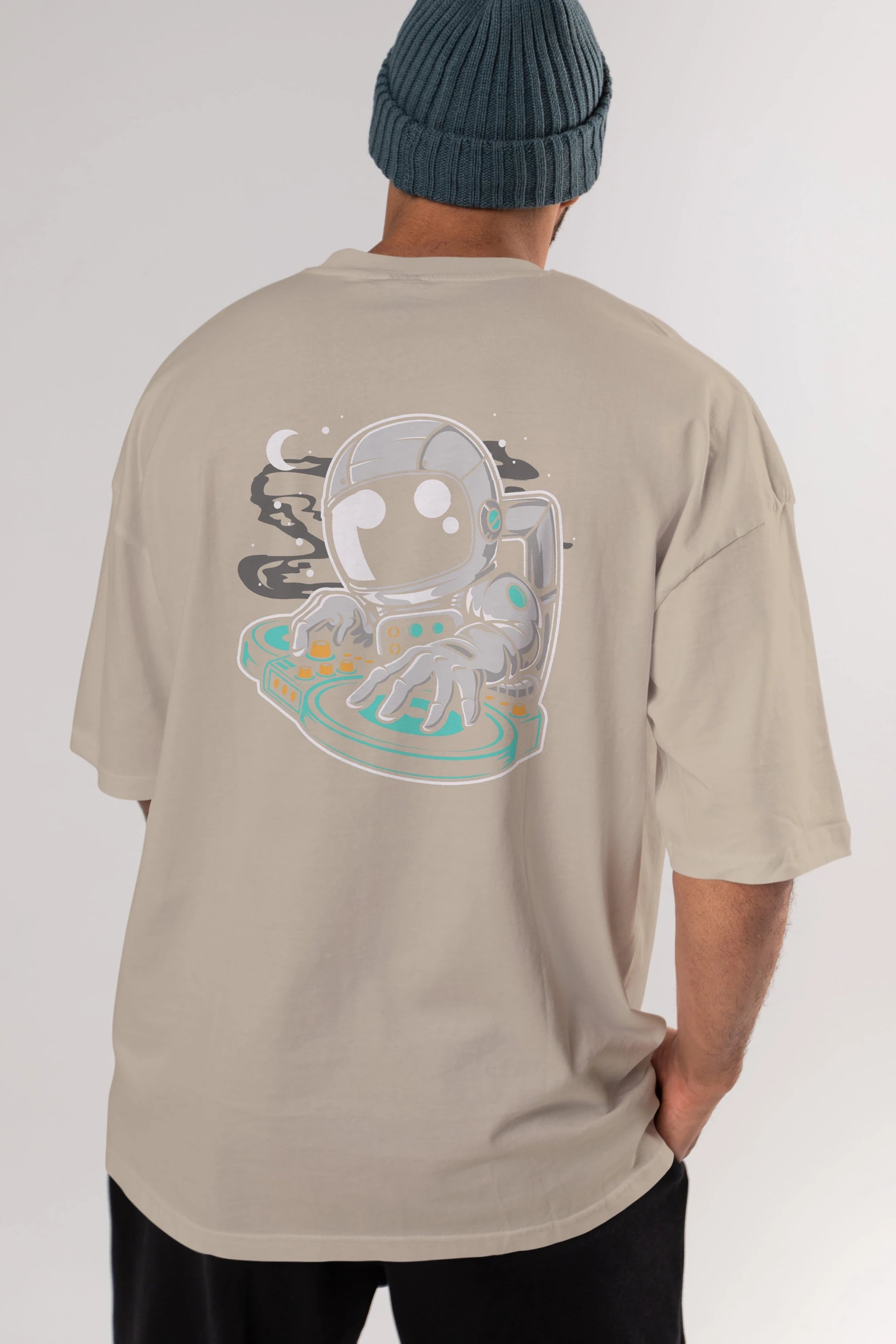 Astronaut DJ Arka Baskılı Oversize t-shirt Erkek Kadın Unisex