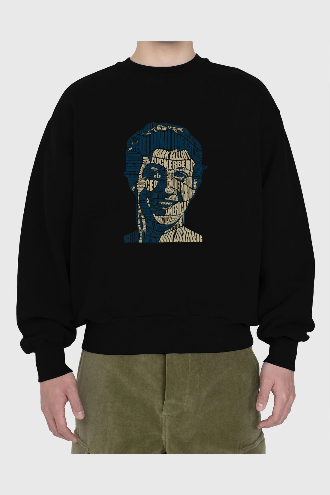 Mark Zuckerberg Calligram Ön Baskılı Oversize Sweatshirt Erkek Kadın Unisex