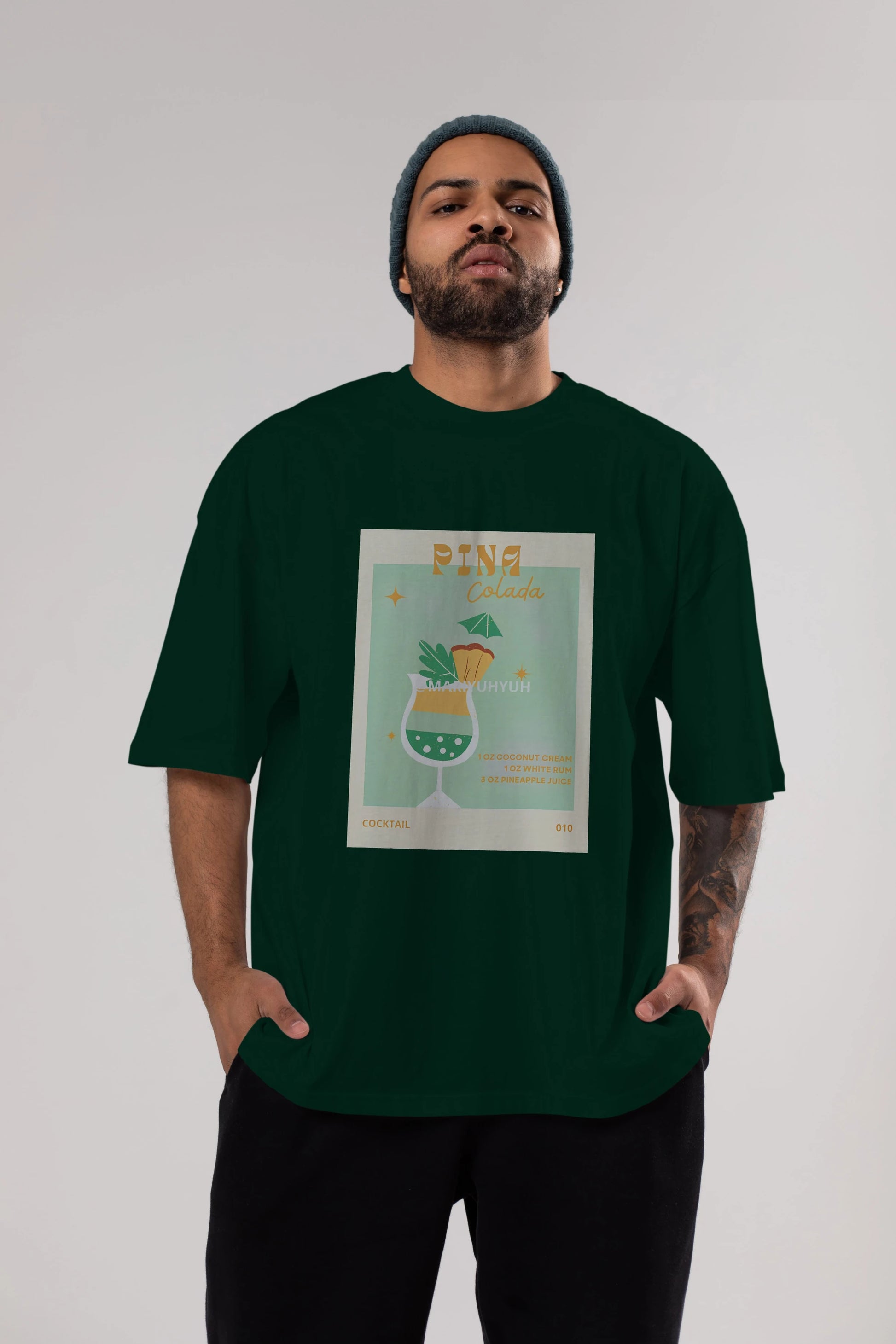 Pina Colada Ön Baskılı Oversize t-shirt Erkek Kadın Unisex %100 Pamuk Bisiklet Yaka tişort