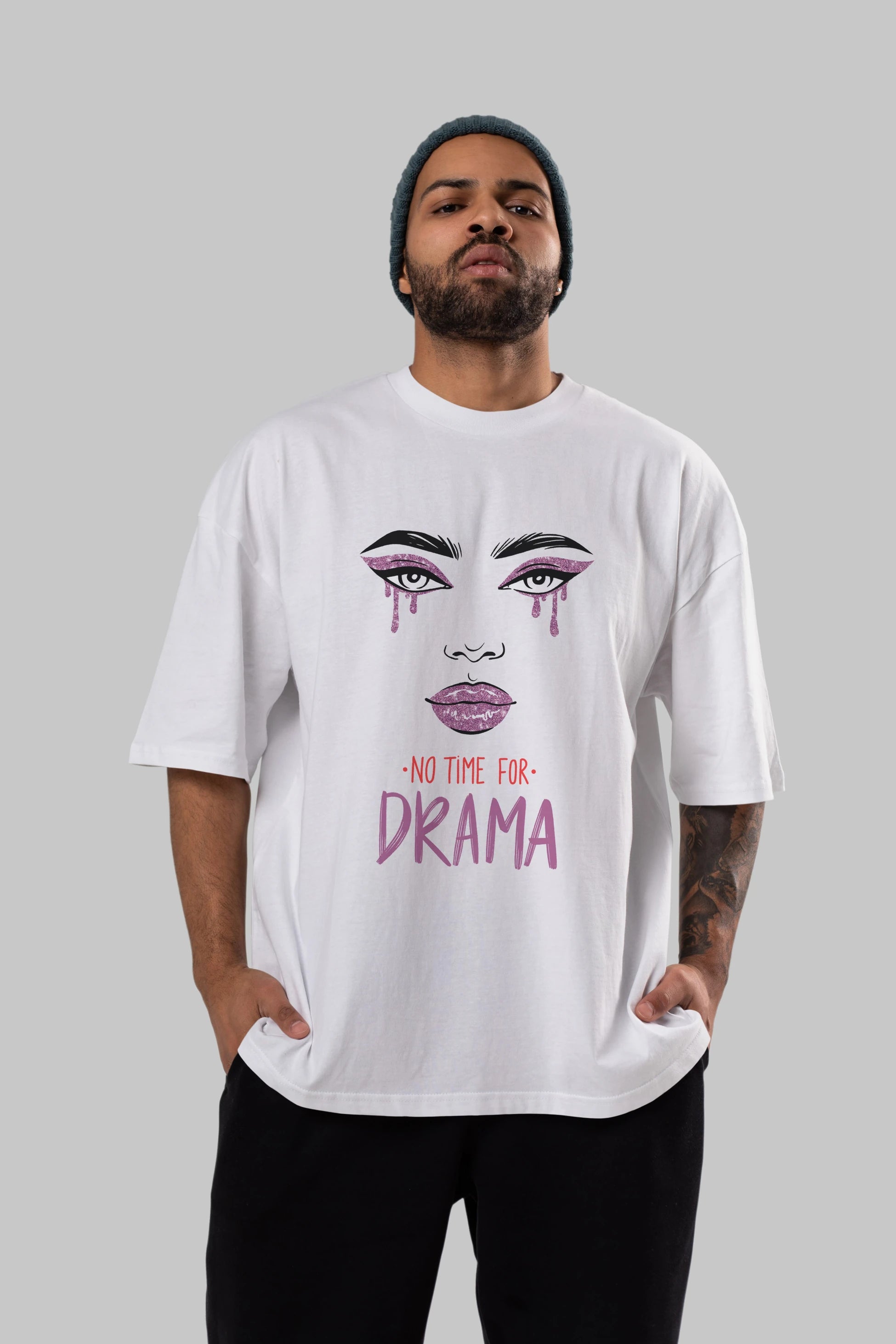 No Time for Drama Yazılı Ön Baskılı Oversize t-shirt Erkek Kadın Unisex