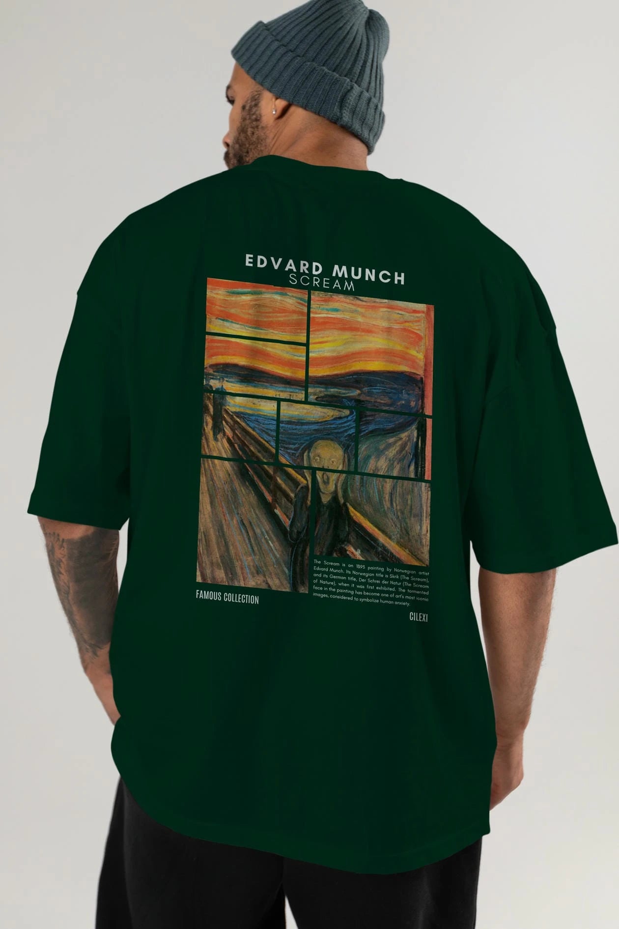 Edvard Munch Scream Arka Baskılı Oversize t-shirt Erkek Kadın Bisiklet Yaka Pamuk tişort