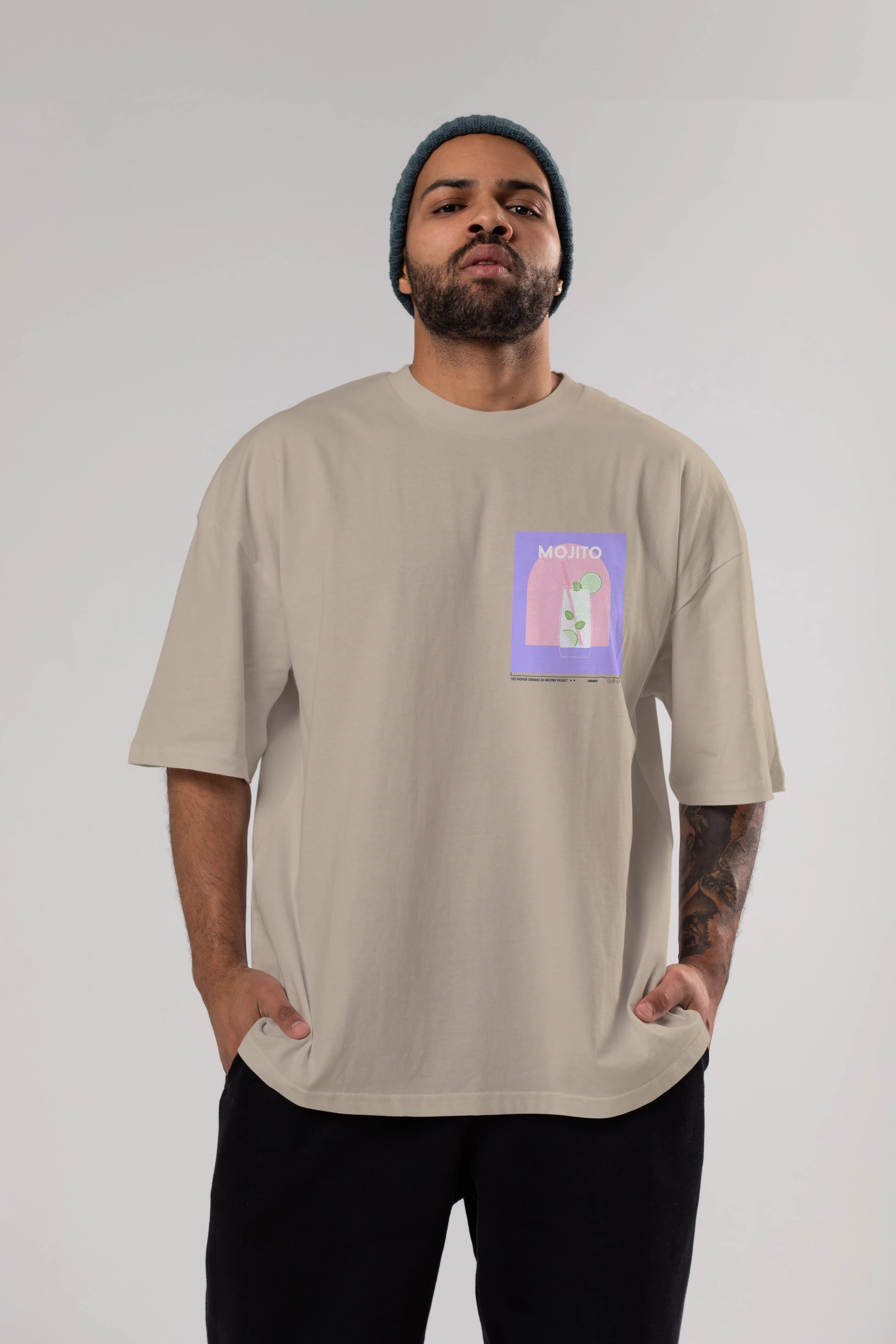 Mojito 2 Ön Sol Baskılı Oversize t-shirt Erkek Kadın Unisex %100 Pamuk Bisiklet Yaka tişort
