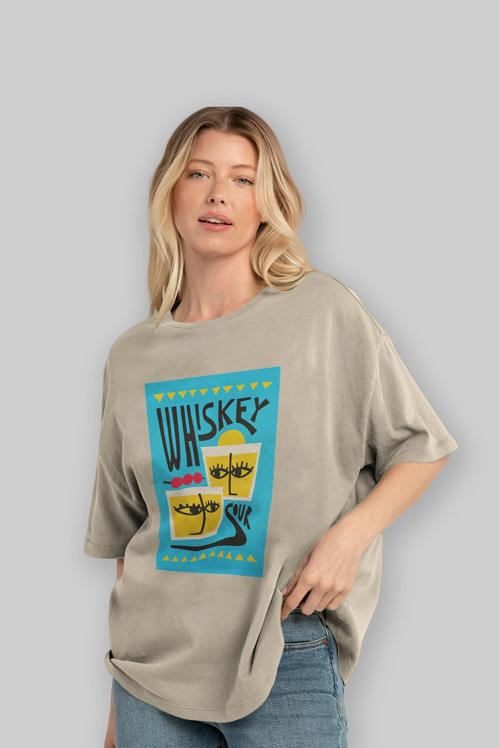 Whiskey Sour 2 Ön Baskılı Oversize t-shirt Erkek Kadın Unisex %100 Pamuk Bisiklet Yaka tişort