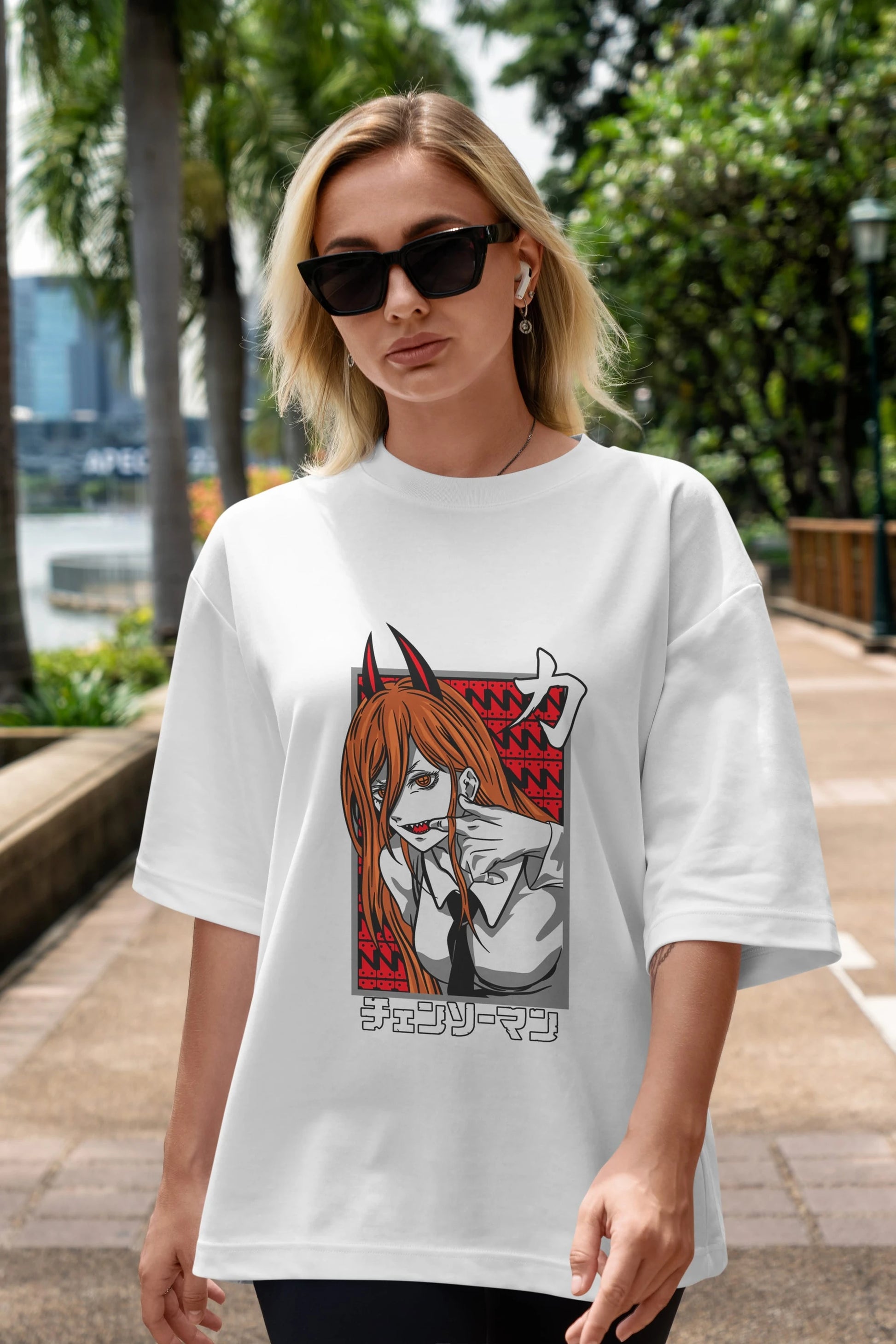 CHAINSAWMAN POWER Anime Ön Baskılı Oversize t-shirt %100 pamuk Erkek Kadın Unisex