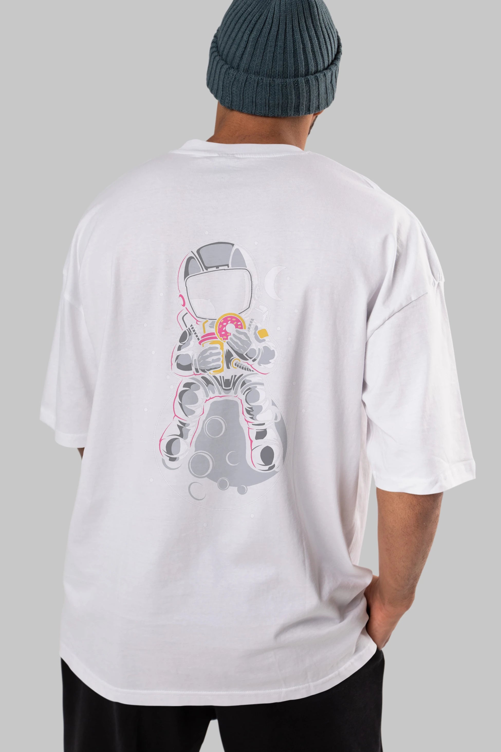 Astronaut Donuts Arka Baskılı Oversize t-shirt Erkek Kadın Unisex