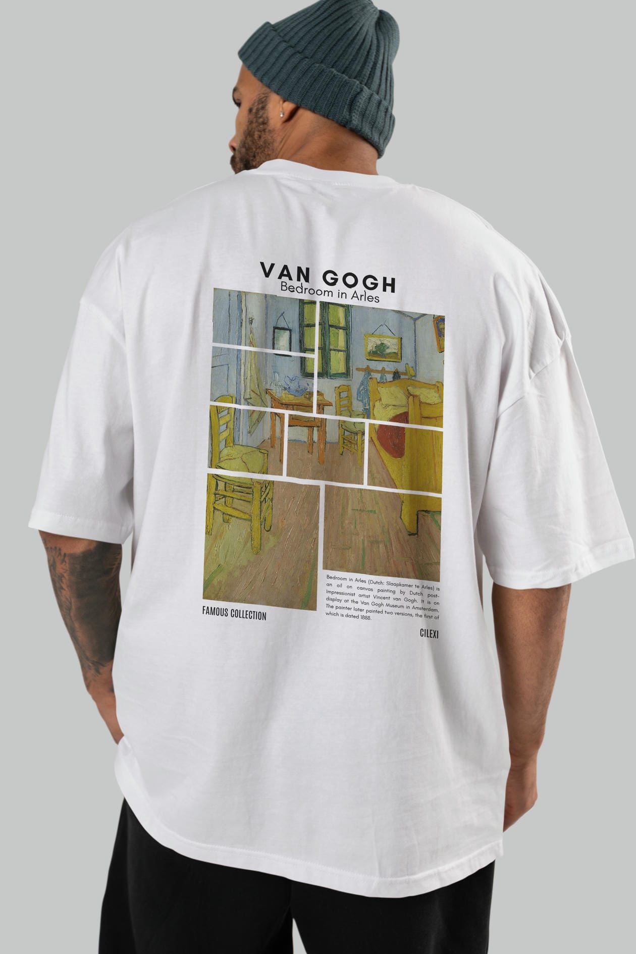 Van Gogh Arka Baskılı Oversize t-shirt Erkek Kadın Bisiklet Yaka Pamuk tişort