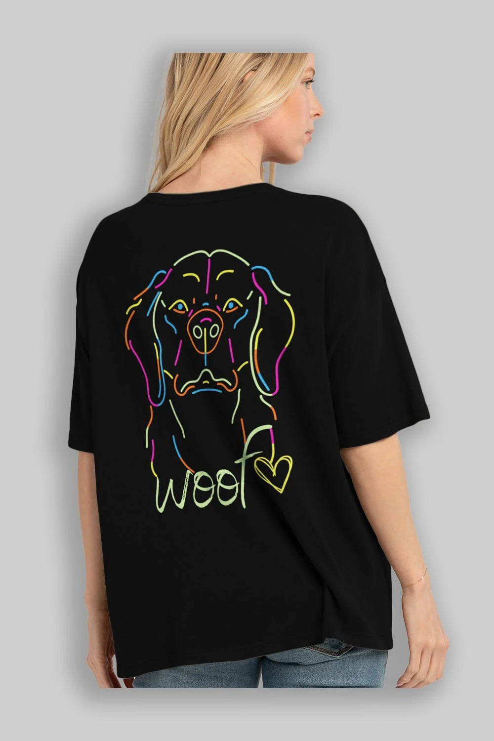 Neon Dog Arka Baskılı Oversize t-shirt Erkek Kadın Unisex