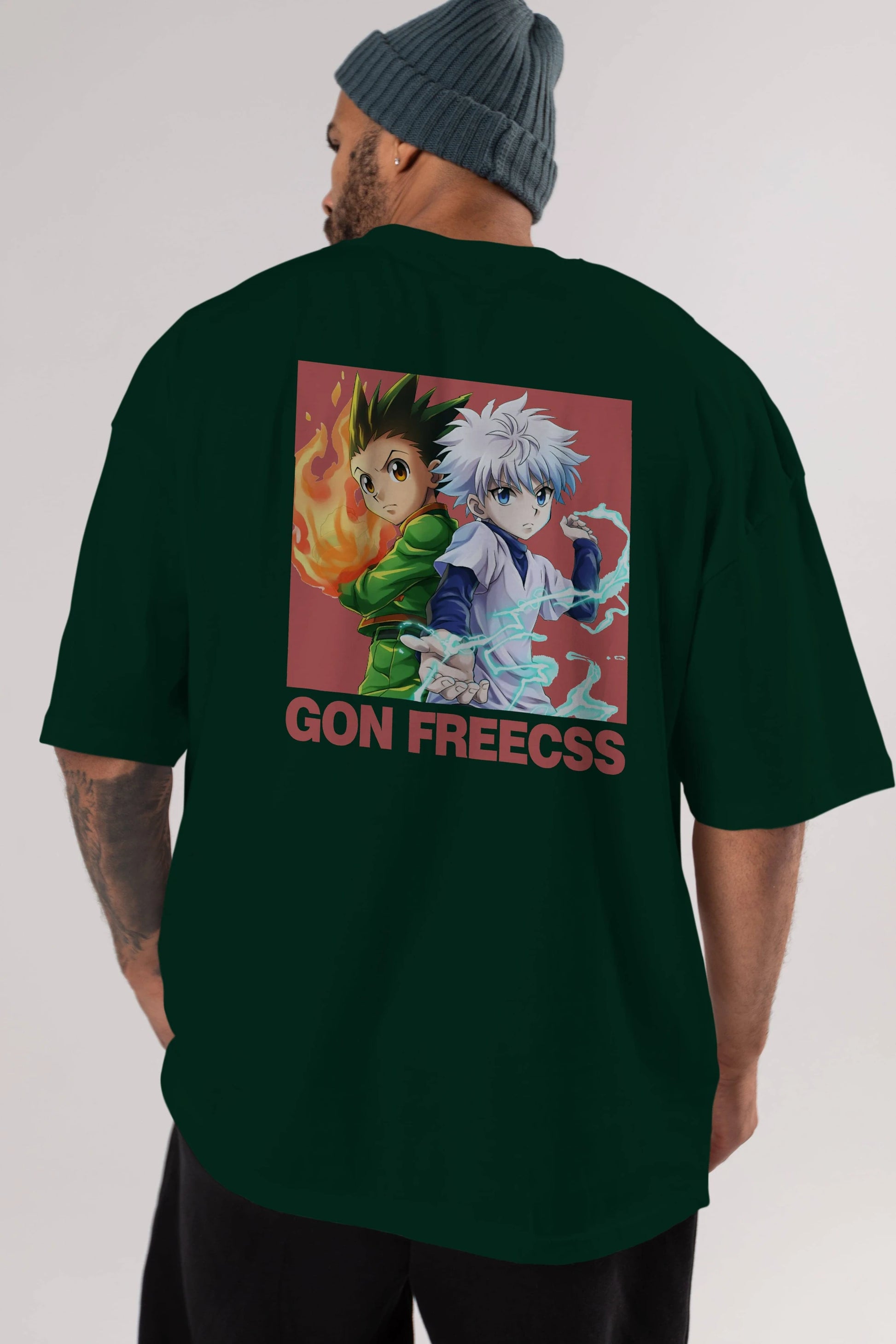 Gon Freecss HUNTER X HUNTER 4 Anime Arka Baskılı Oversize t-shirt Erkek Kadın Unisex