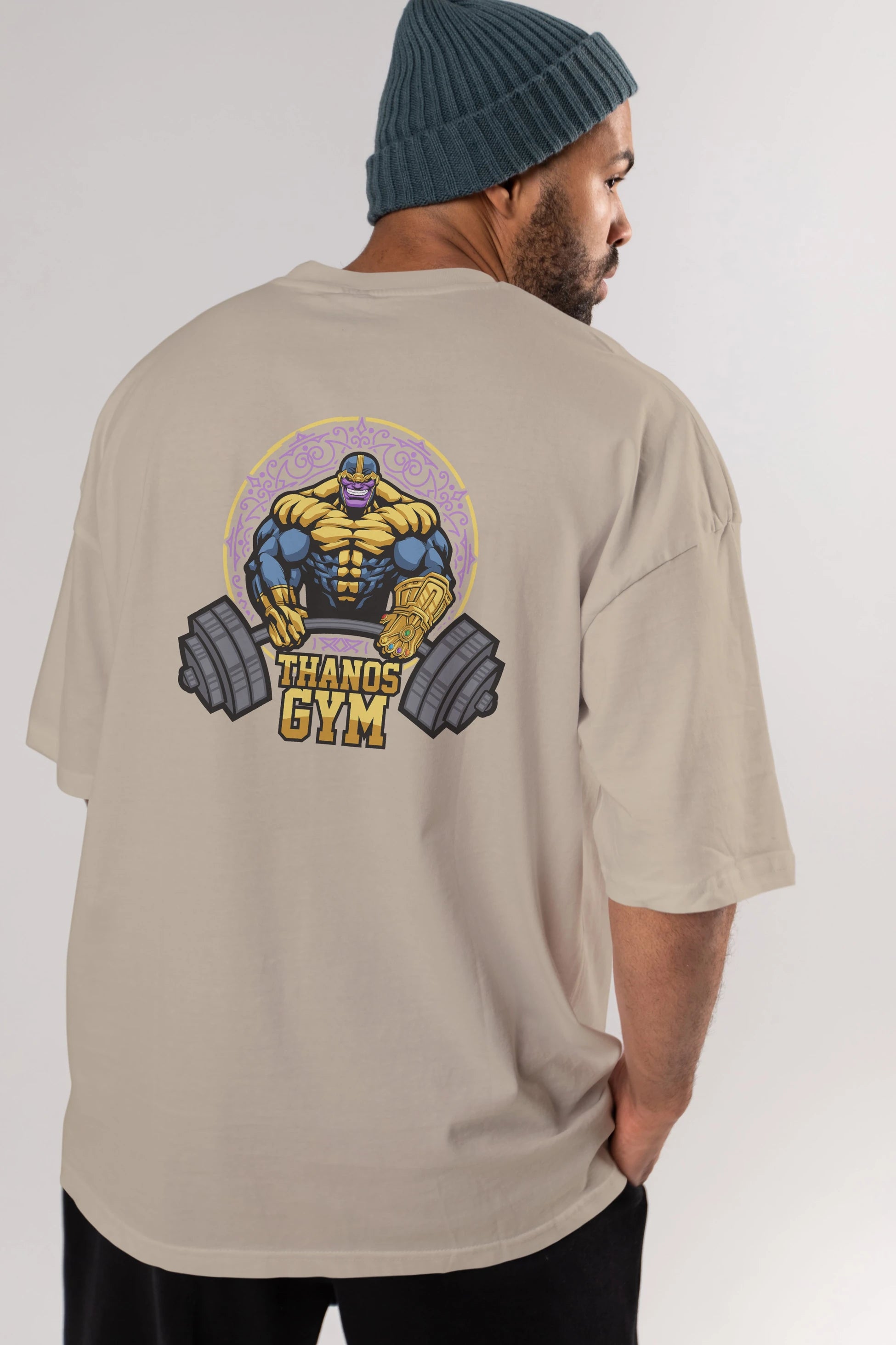 Thanos GYM Arka Baskılı Oversize t-shirt Erkek Kadın Unisex %100 Pamuk Bisiklet Yaka tişort