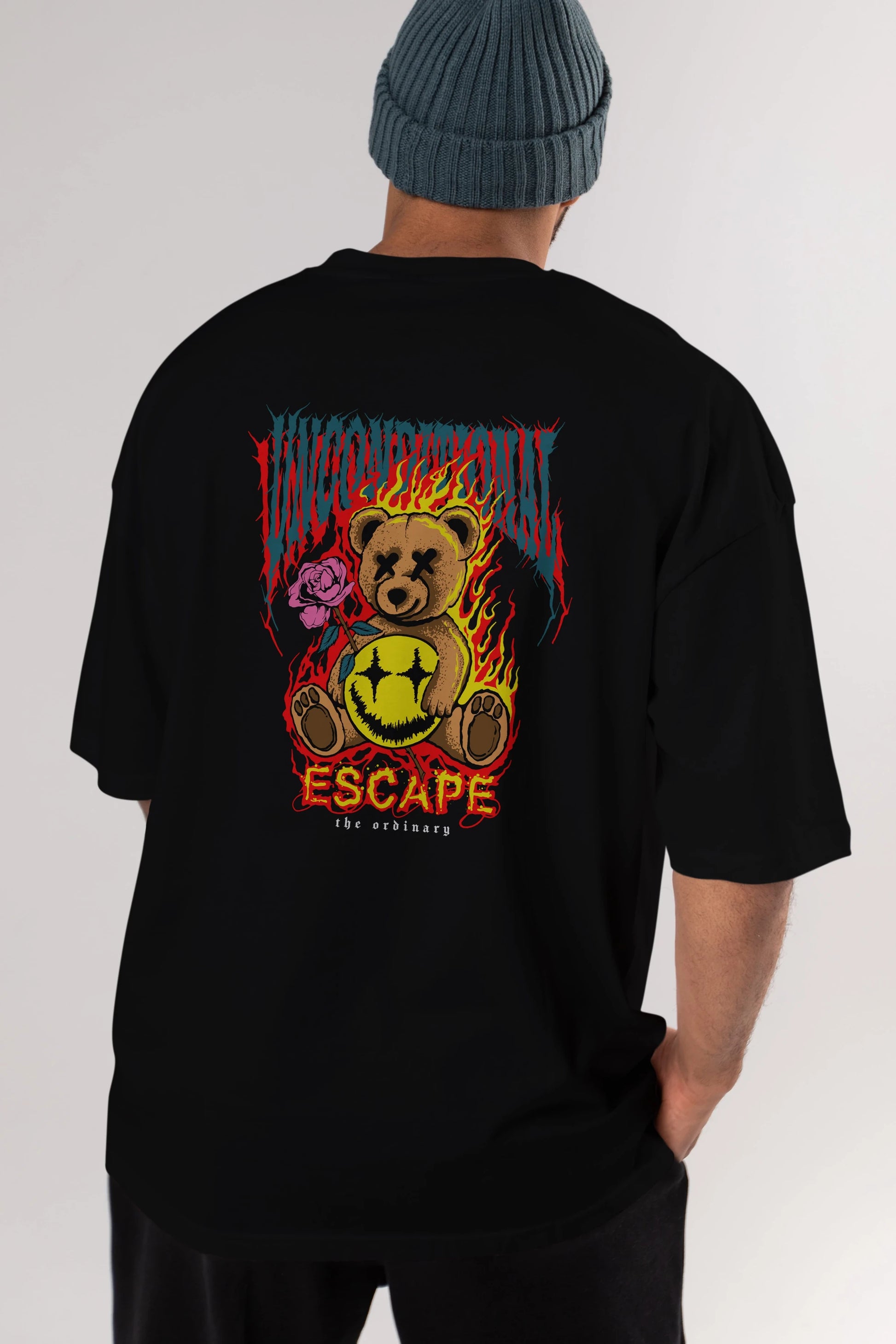Escape Bear Arka Baskılı Oversize t-shirt Erkek Kadın Unisex