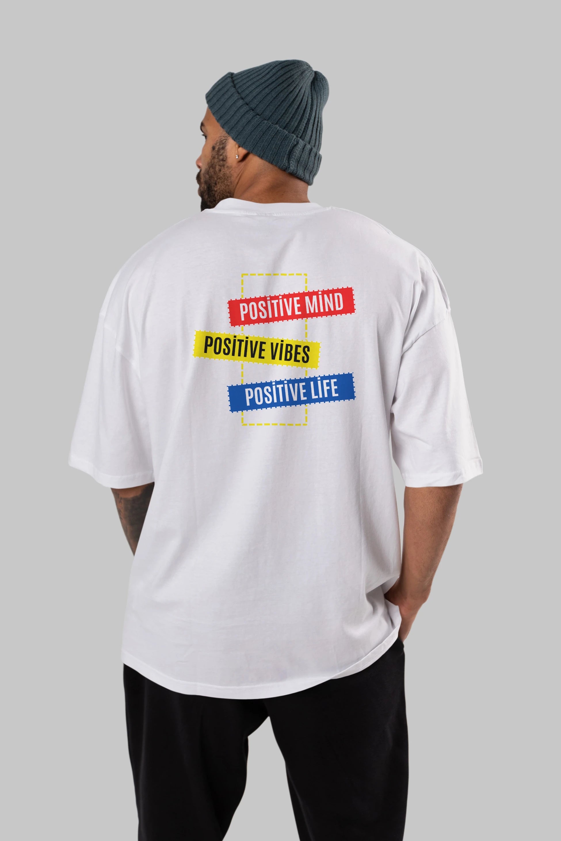 Positive Mind Vibes Lifes Arka Baskılı Oversize t-shirt Erkek Kadın Unisex