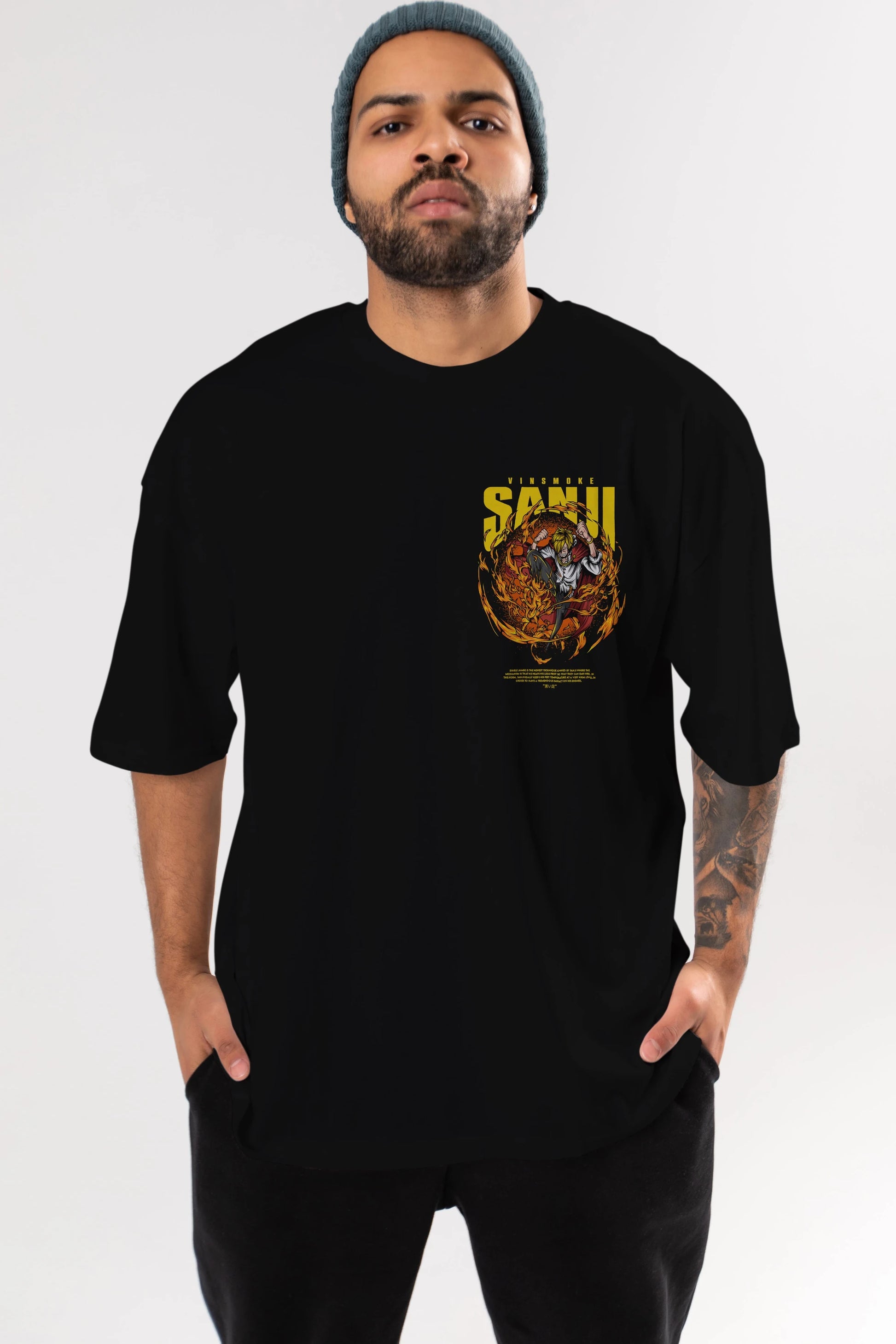 Vinsmoke Sanji Ön Sol Baskılı Oversize t-shirt Erkek Kadın Unisex %100 Pamuk Bisiklet Yaka tişort