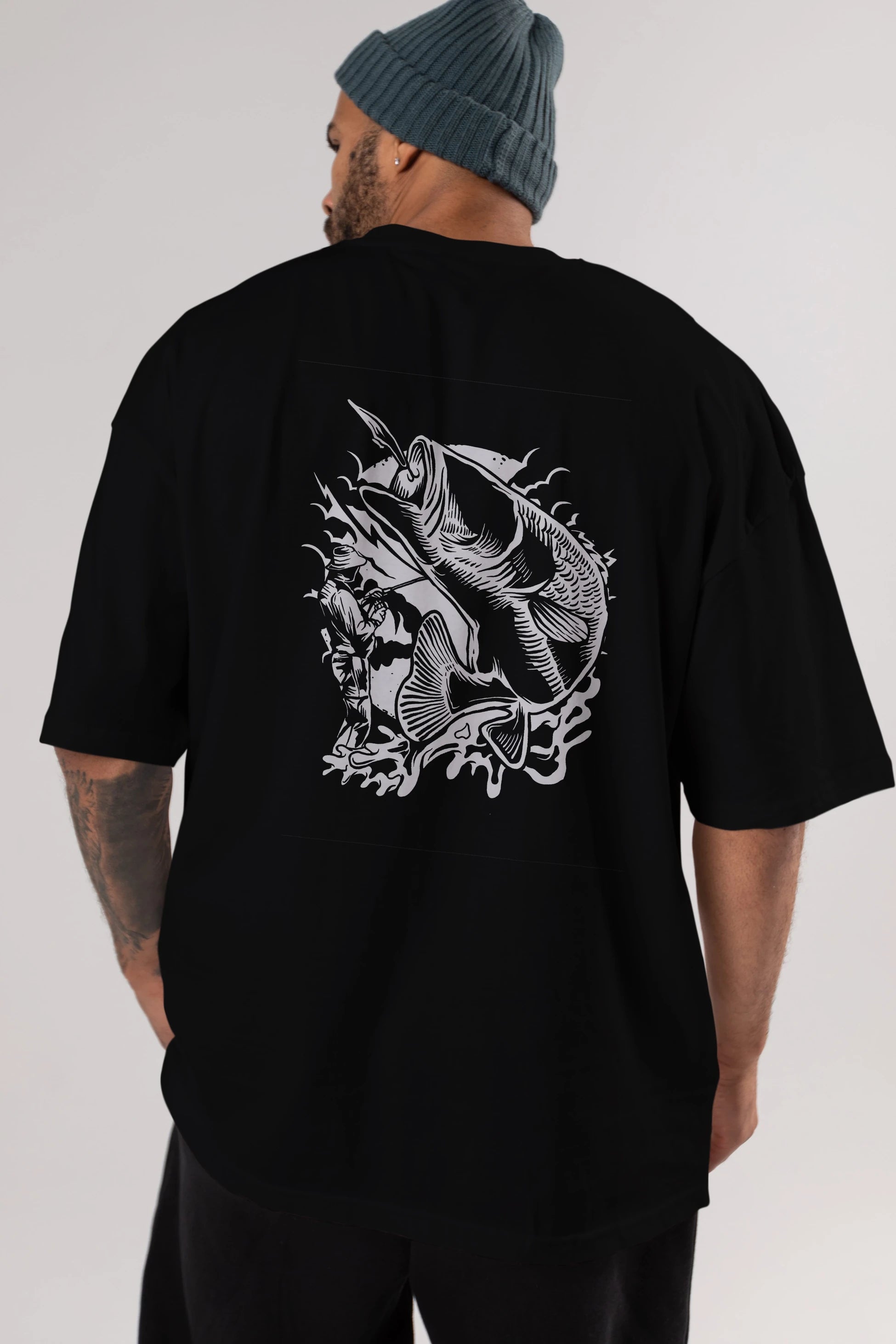 Fisherman Arka Baskılı Oversize t-shirt Erkek Kadın Unisex %100 Pamuk