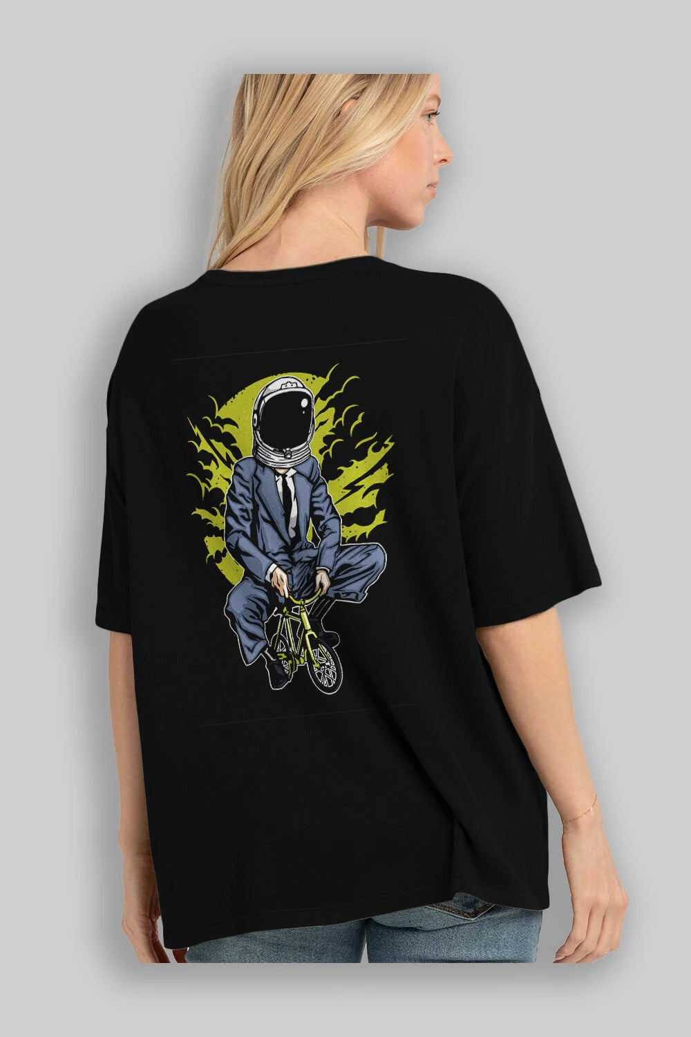 Bike To The Moon Arka Baskılı Oversize t-shirt Erkek Kadın Unisex %100 Pamuk