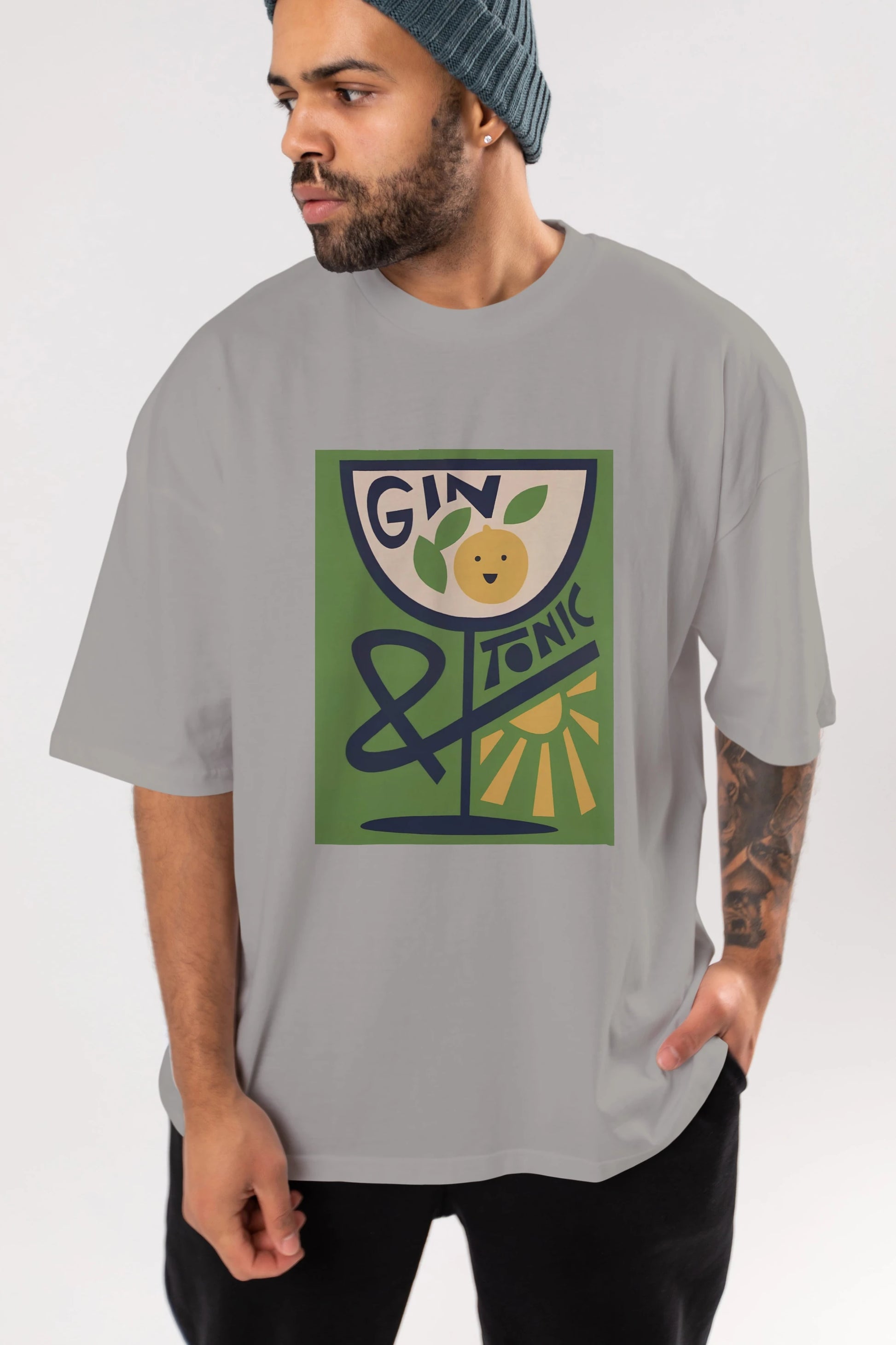 Gin Tonic 3 Ön Baskılı Oversize t-shirt Erkek Kadın Unisex %100 Pamuk Bisiklet Yaka tişort
