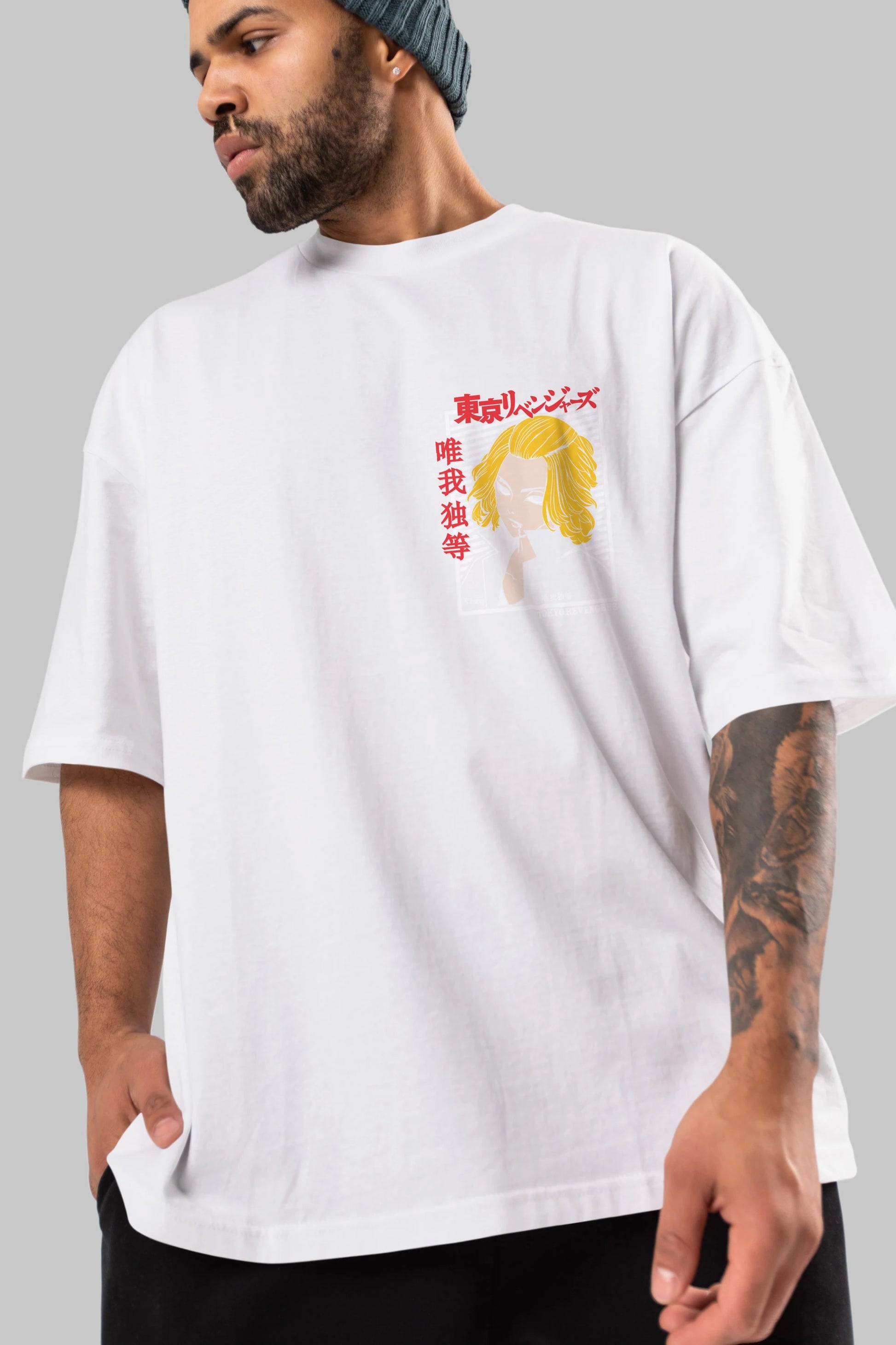 TokyoRev. M Ön Sol Baskılı Oversize t-shirt Erkek Kadın Unisex %100 Pamuk Bisiklet Yaka tişort