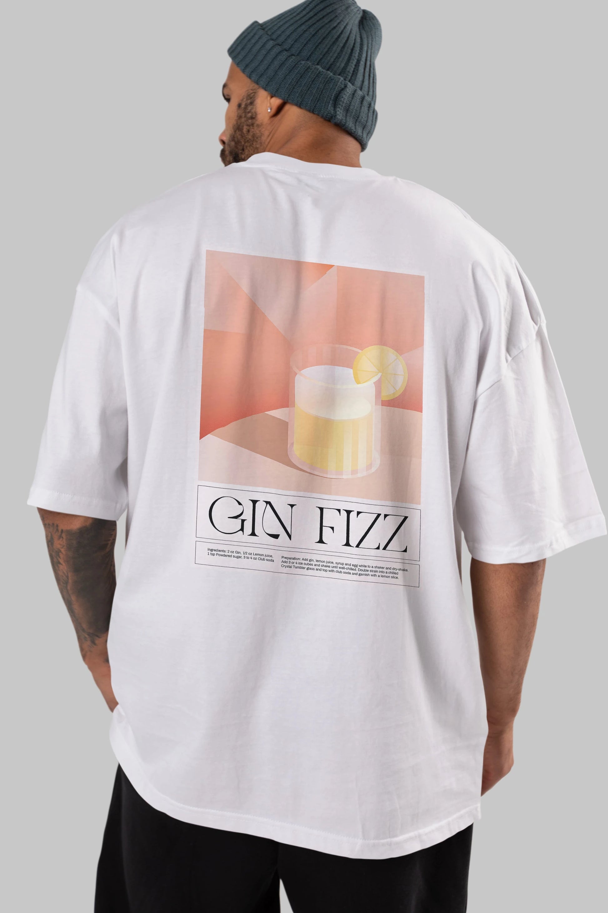 Gin Fizz Arka Baskılı Oversize t-shirt Erkek Kadın Unisex %100 Pamuk Bisiklet Yaka tişort