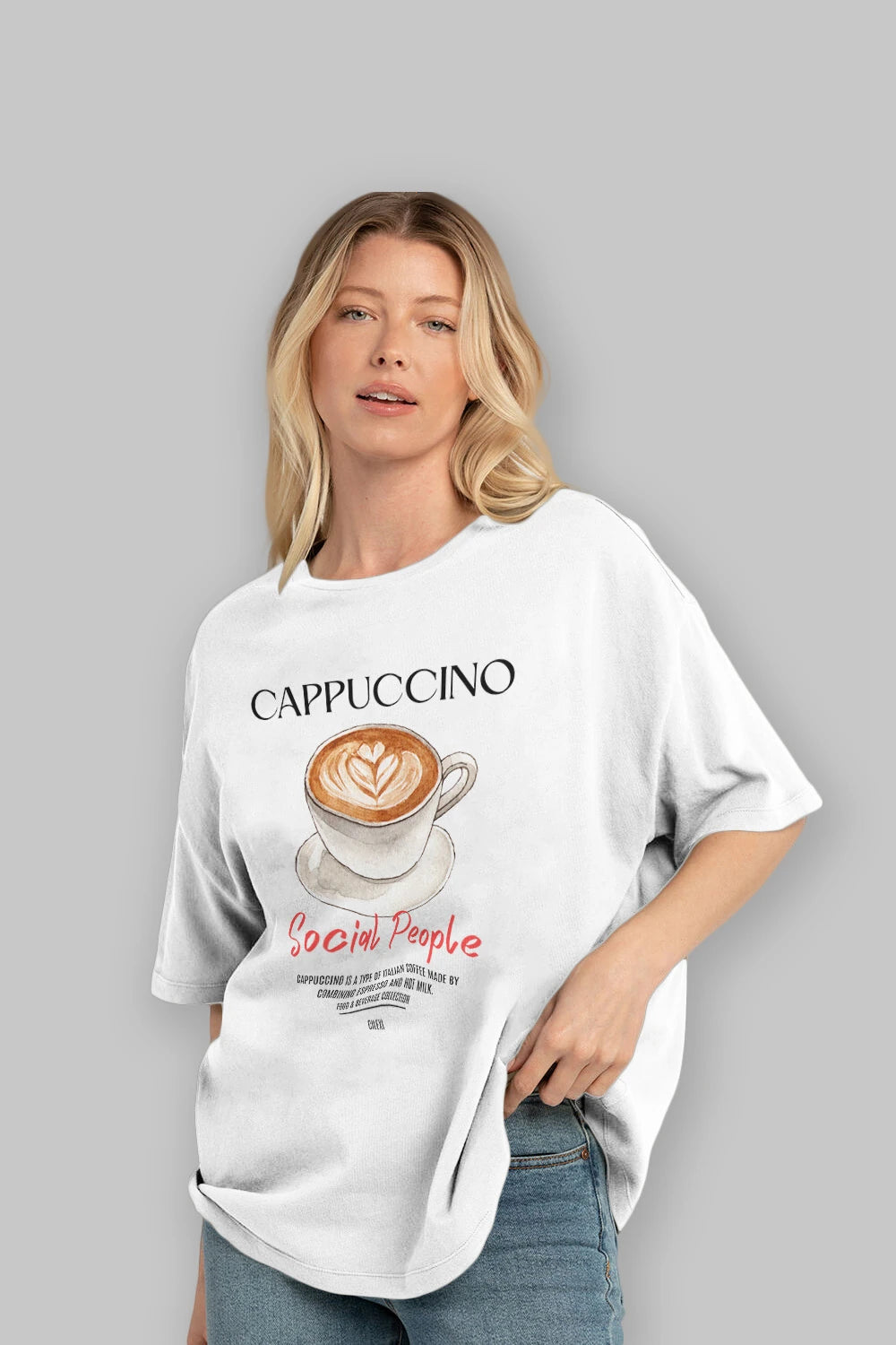 Cappuccino Kokteyl Serisi ön Baskılı Oversize t-shirt Erkek Kadın %100 Pamuk Bisiklet Yaka tişort