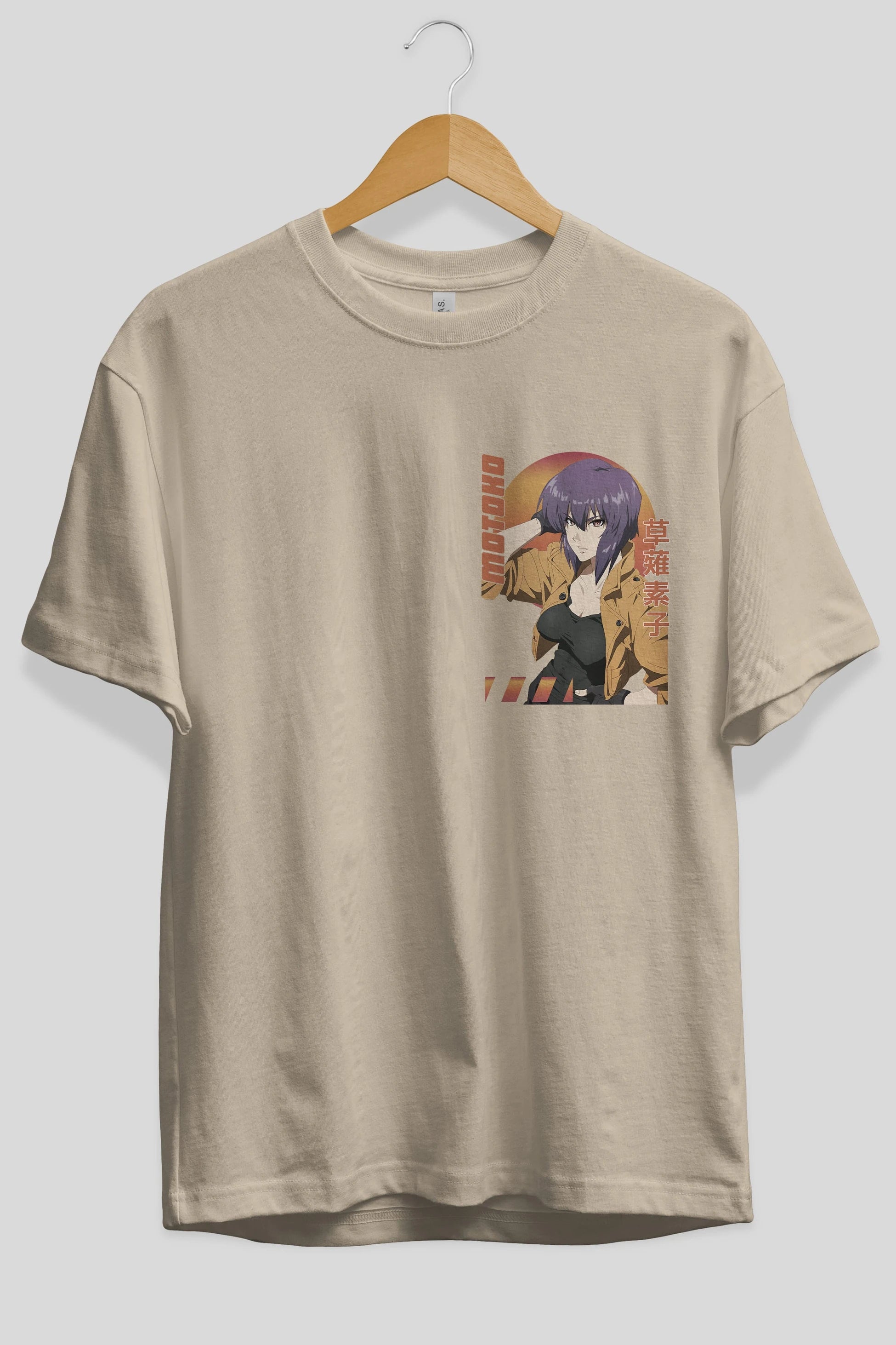 Motoko Kusanagi 9 Ön Sol Baskılı Oversize t-shirt Erkek Kadın Unisex %100 Pamuk Bisiklet Yaka tişort