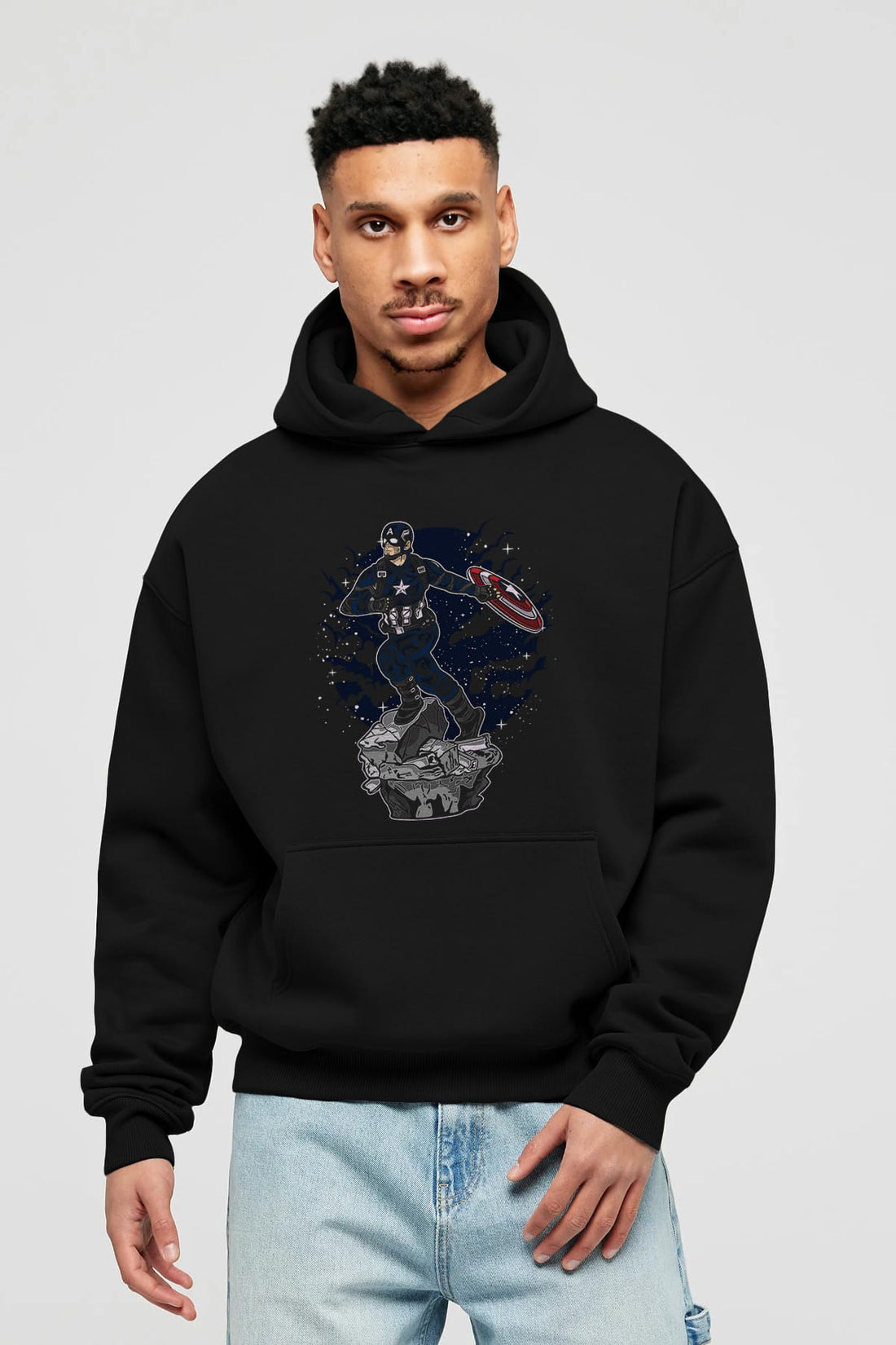 CAPTAIN AMERICA Ön Baskılı Hoodie Oversize Kapüşonlu Sweatshirt Erkek Kadın Unisex