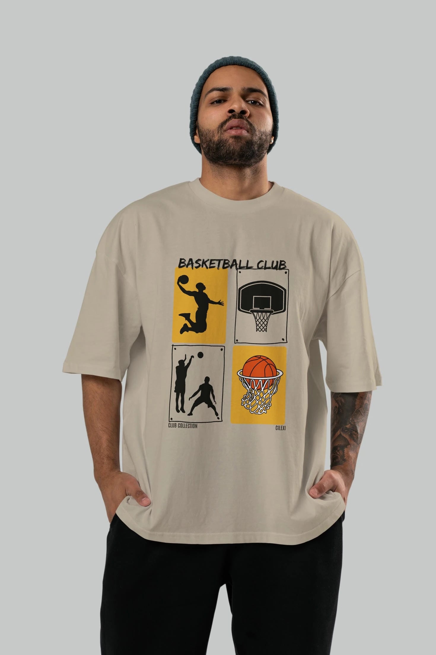 Basketball Club ön Baskılı Oversize t-shirt Erkek Kadın %100 Pamuk Bisiklet Yaka tişort