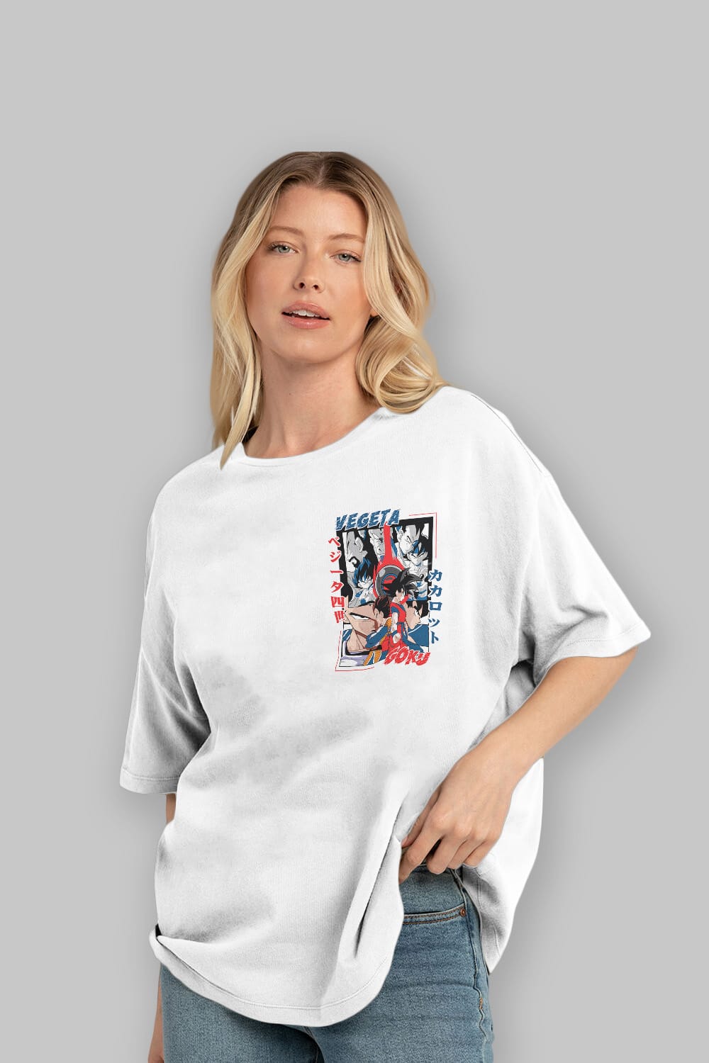 VEGETA VS GOKU Ön Sol Baskılı Oversize t-shirt Erkek Kadın Unisex %100 Pamuk Bisiklet Yaka tişort