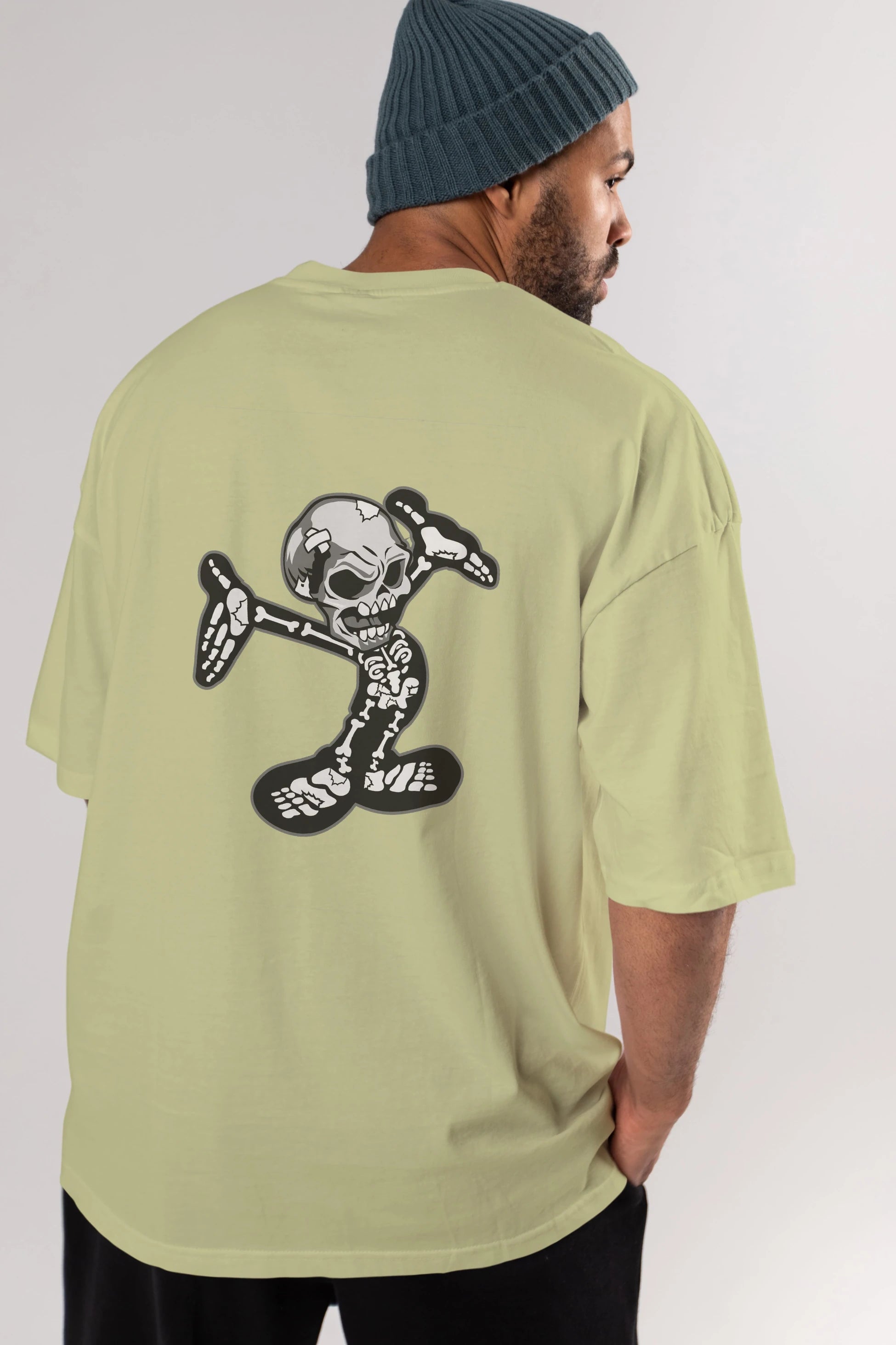 Skull Skeleton Arka Baskılı Oversize t-shirt Erkek Kadın Unisex %100 Pamuk tişort